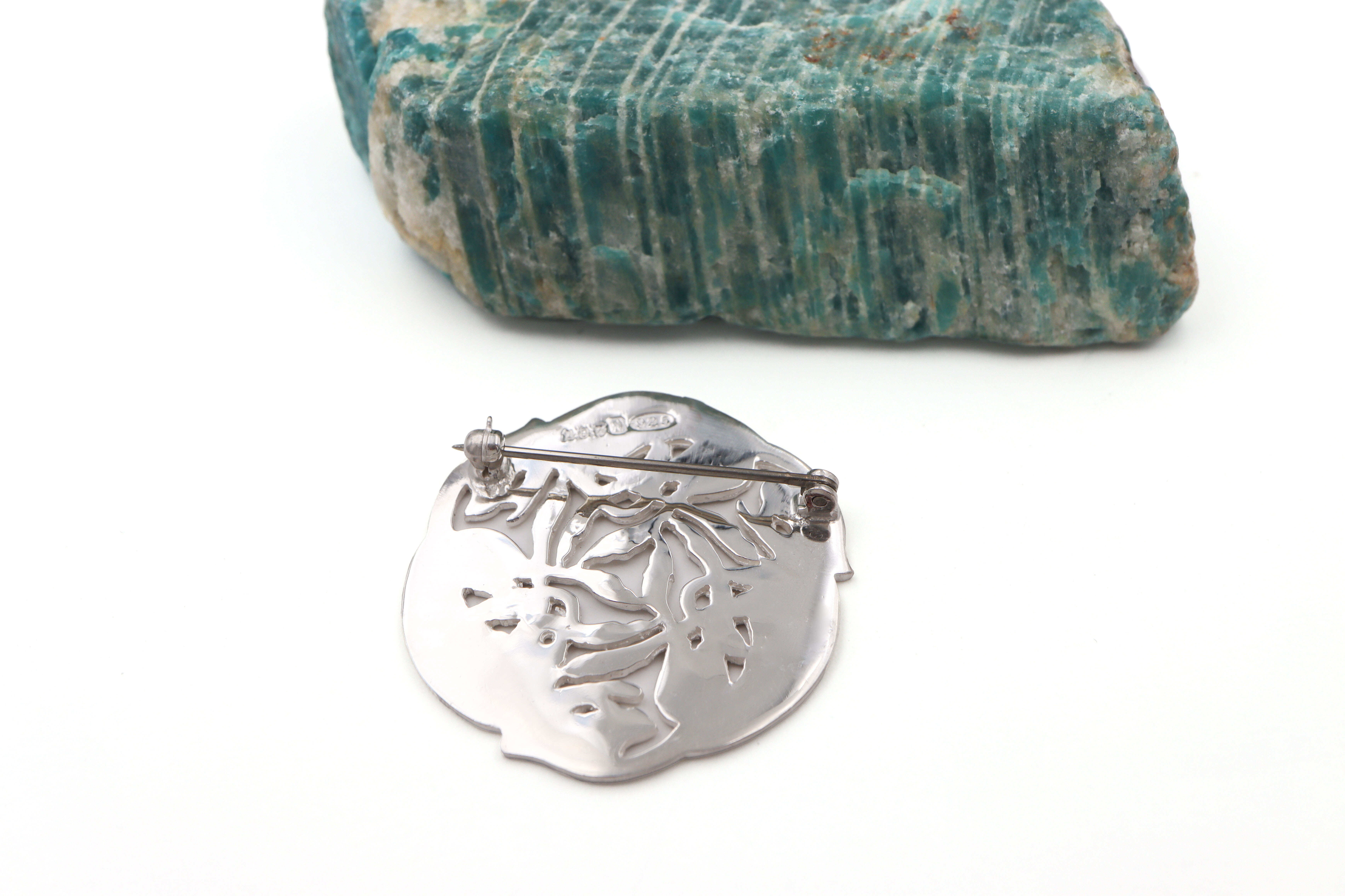 Medium Sized Sterling Silver Folklore & Book of Kells Brooch. Picture Of The Back.