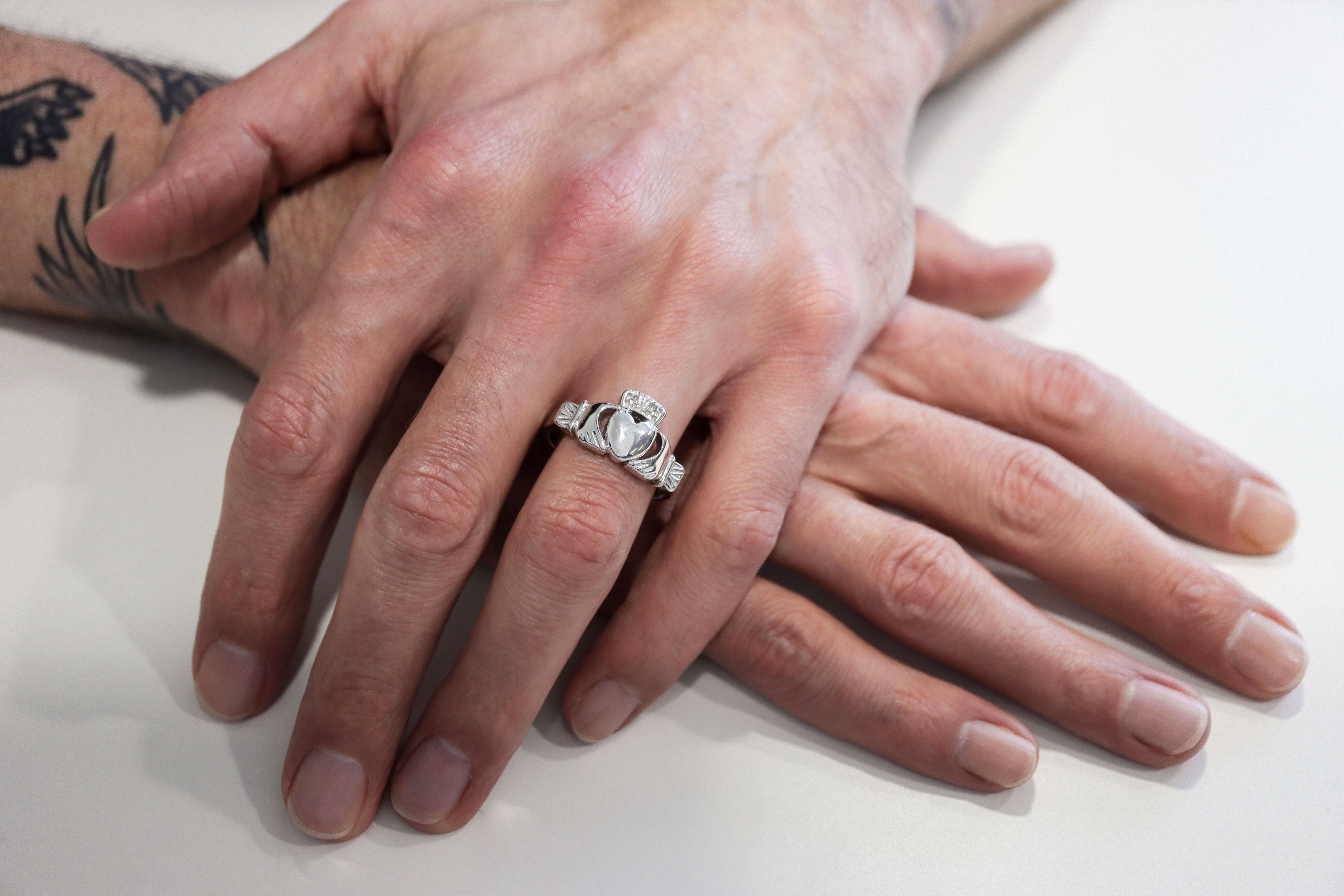 Mens Polished Claddagh 11.4mm Ring in Real Sterling Silver - Model Photo