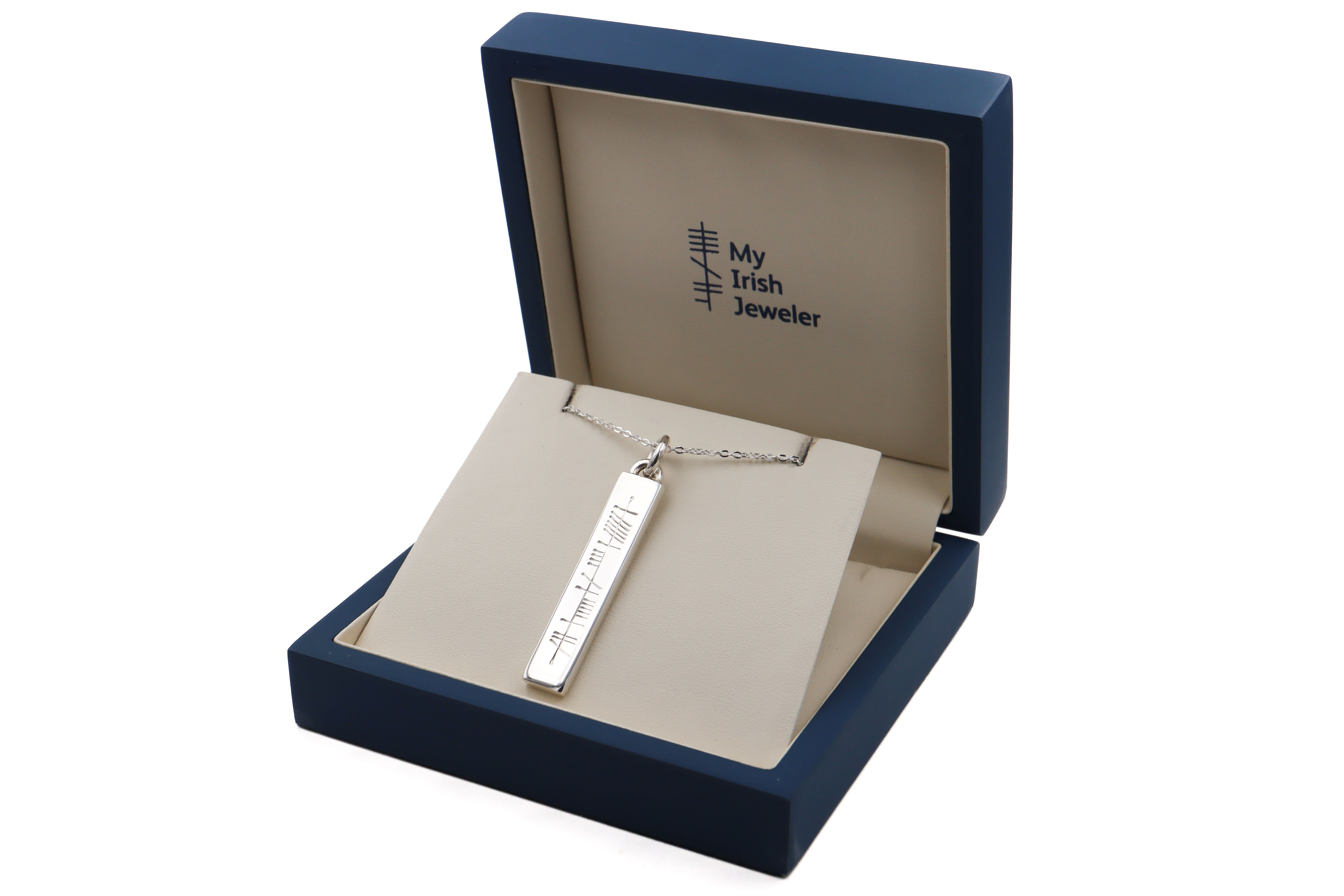 Heavy Ogham Personalised Necklace Sku 25179 box