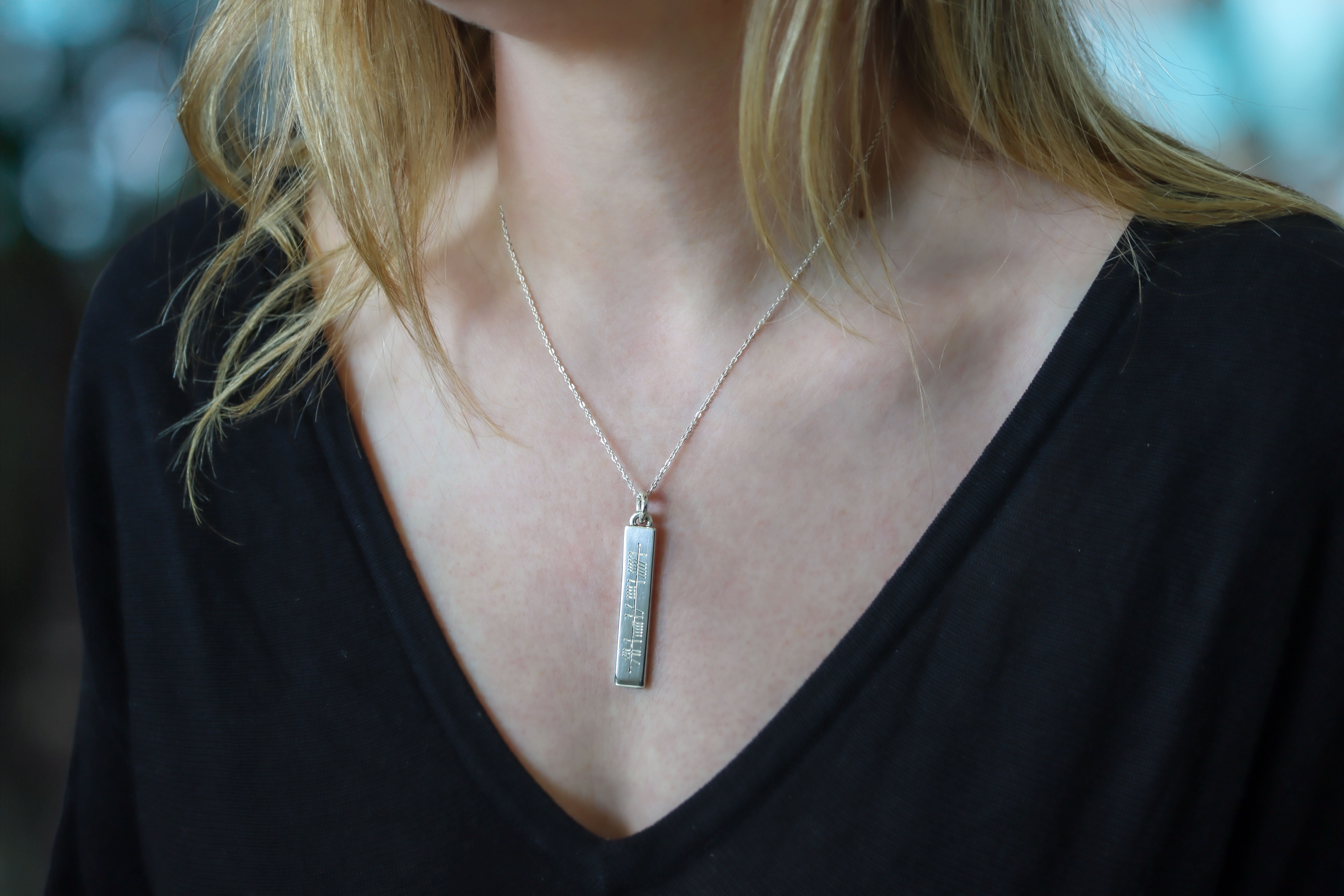 Heavy Ogham Personalised Necklace Sku 25179 ladies model