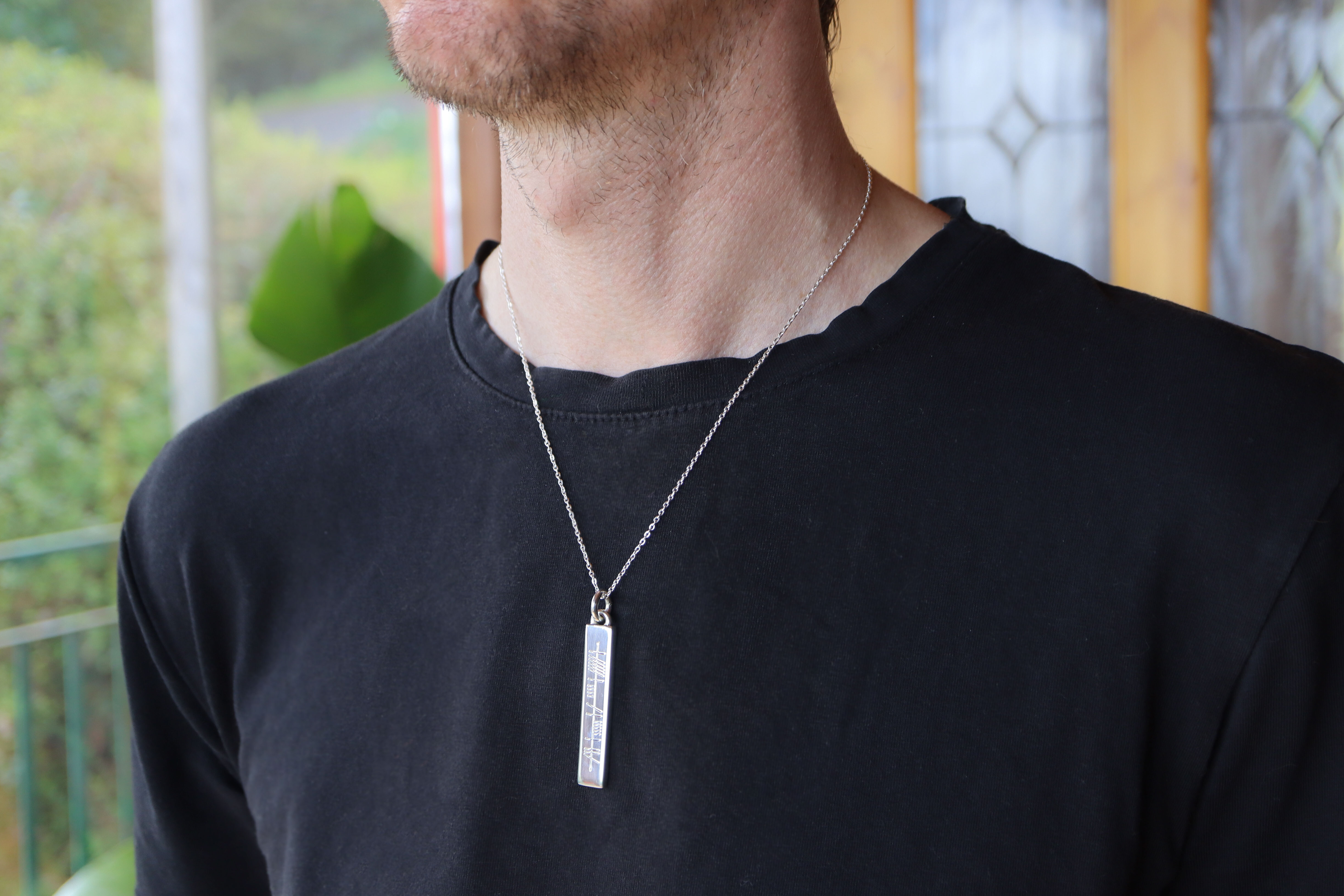 Heavy Ogham Personalised Necklace sku 25179 Mens model
