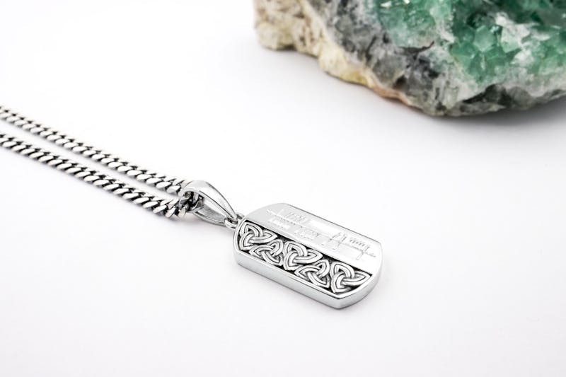 Genuine Sterling Silver Engravable Trinity Knot & Ogham Necklace For Men With a Oxidized Finish