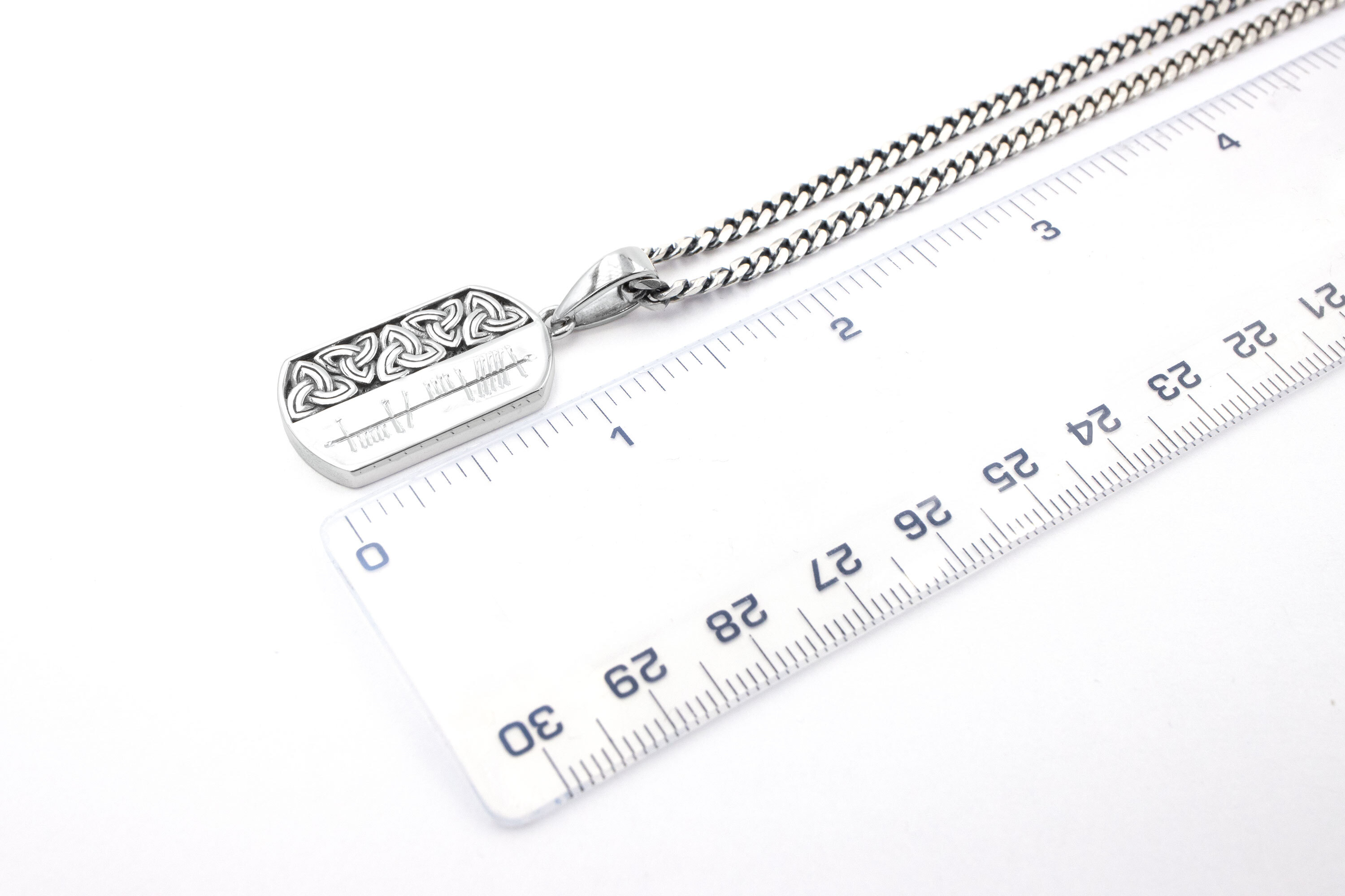 Real Sterling Silver Trinity Knot & Ogham Necklace For Men With a Oxidized Finish