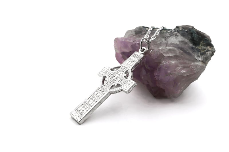 Celtic Cross Necklace in Real 14K White Gold