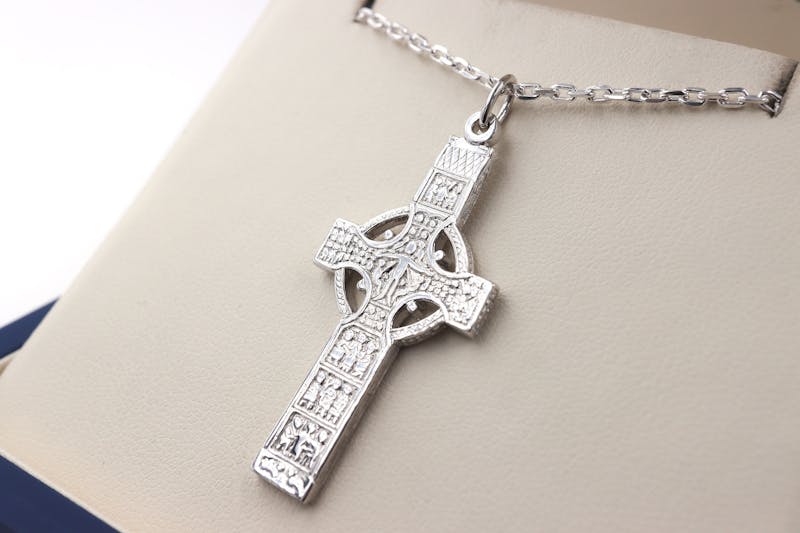 Celtic Cross & High Crosses Of Ireland Necklace in White Gold