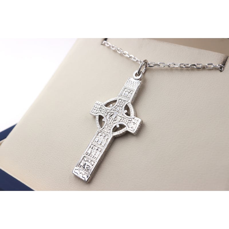 Celtic Cross & High Crosses Of Ireland Necklace in White Gold