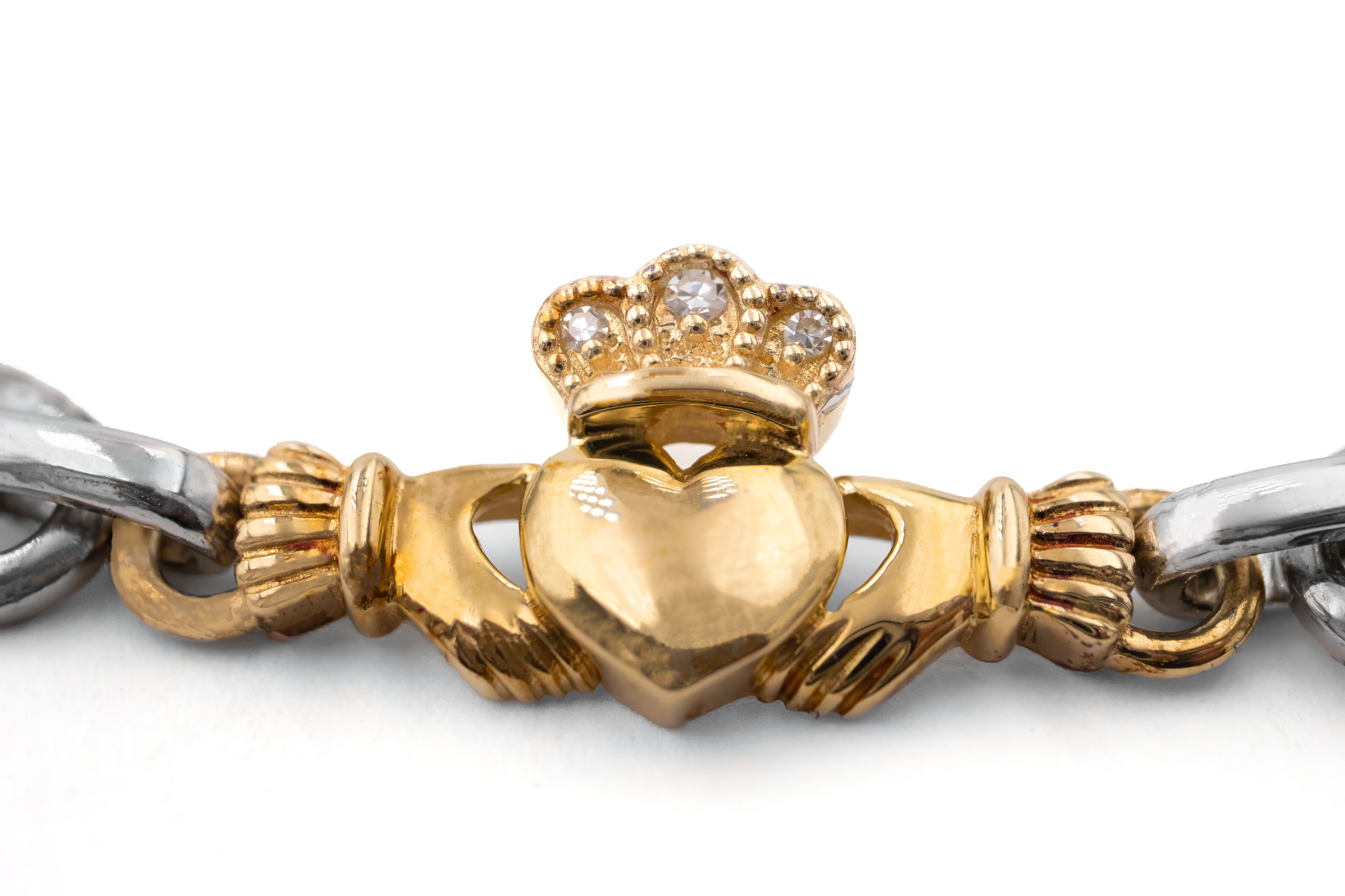 Two Tone Diamond Claddagh Bracelet