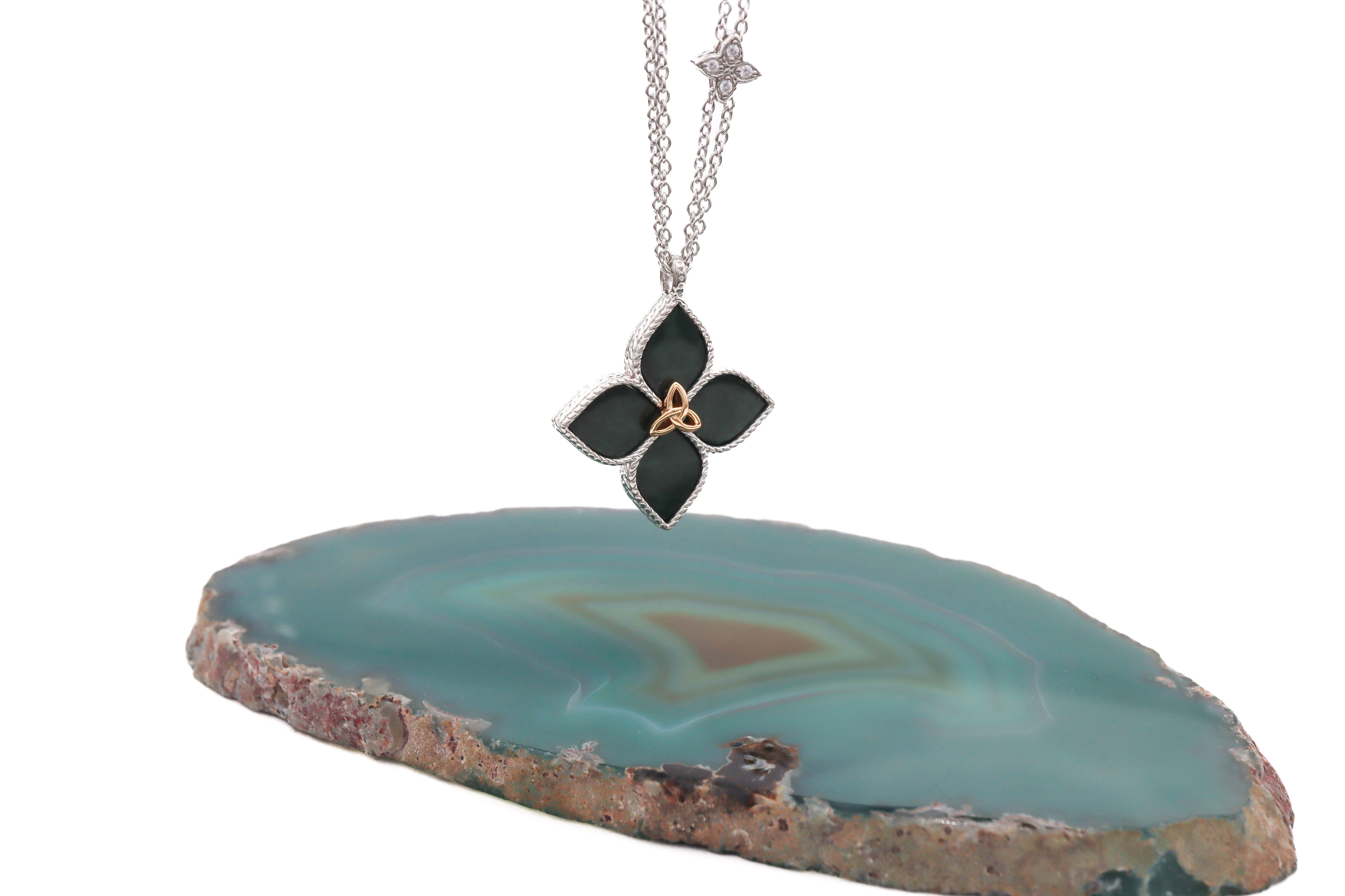 Womens Polished Sterling Silver Connemara Marble & Trinity Knot Gift Set