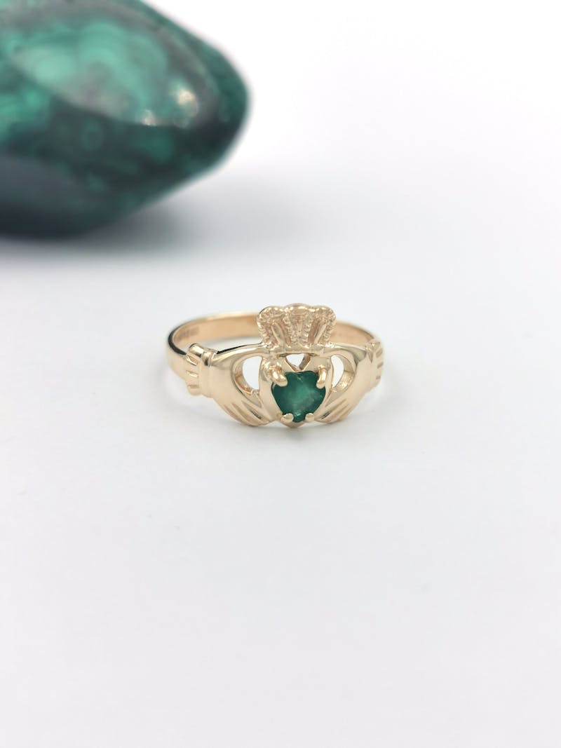 14K Gold Emerald Heart Claddagh Ring, Made in… | My Irish Jeweler