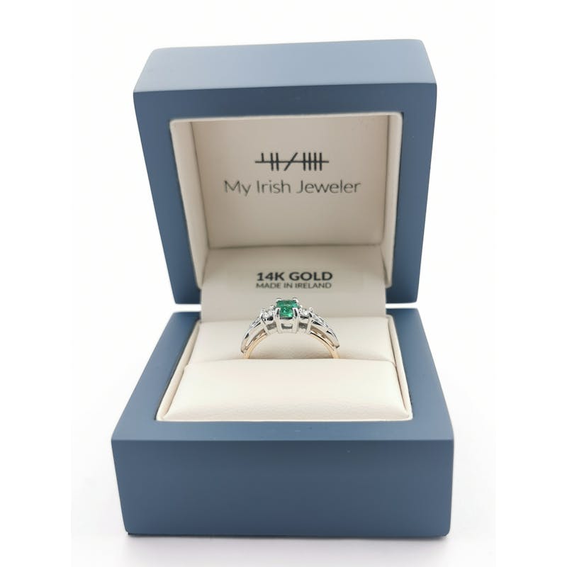 Womens Polished Yellow Gold & White Gold Trinity Knot 0.50ct Natural Emerald Engagement Ring