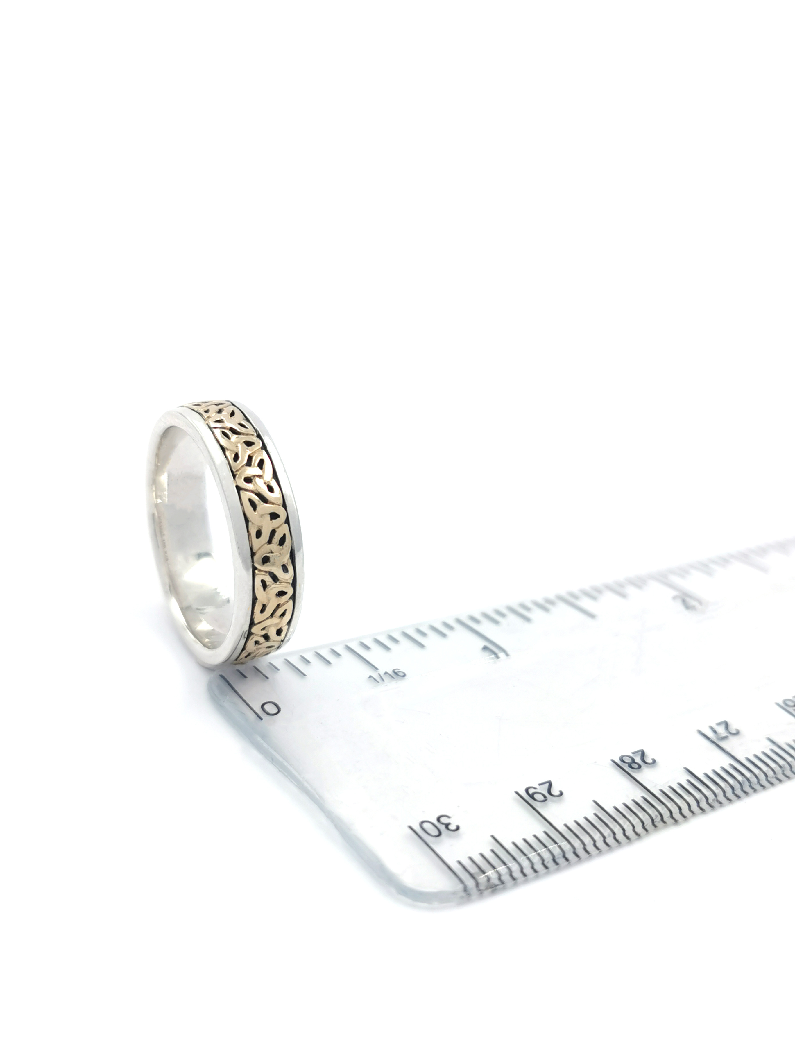 Womens Irish Oxidised Sterling Silver & 10K Yellow Gold Celtic Knot & Trinity Knot Wedding Ring