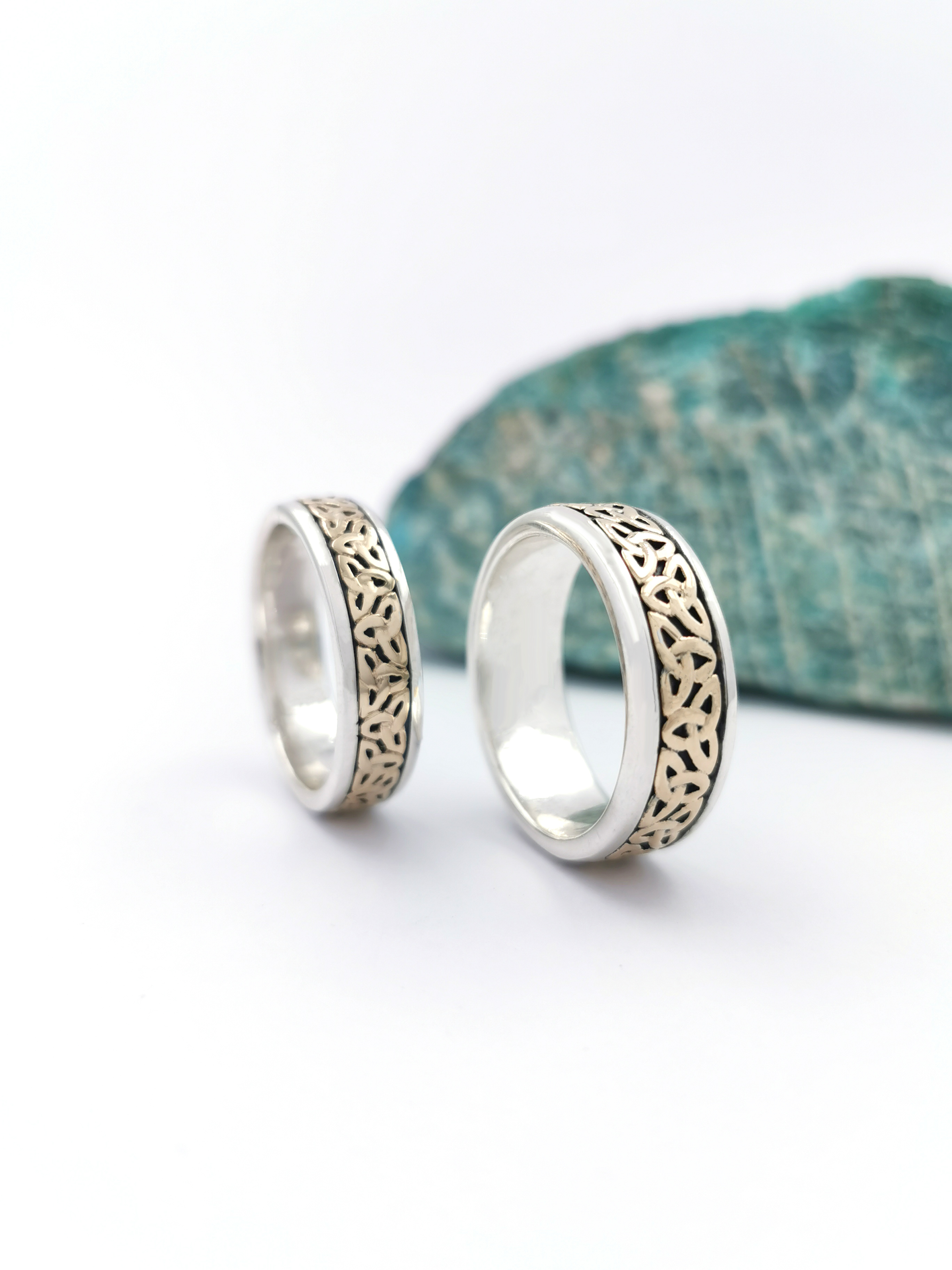Genuine Sterling Silver & 10K Yellow Gold Celtic Knot & Trinity Knot Wedding Ring For Women With a Oxidized Finish