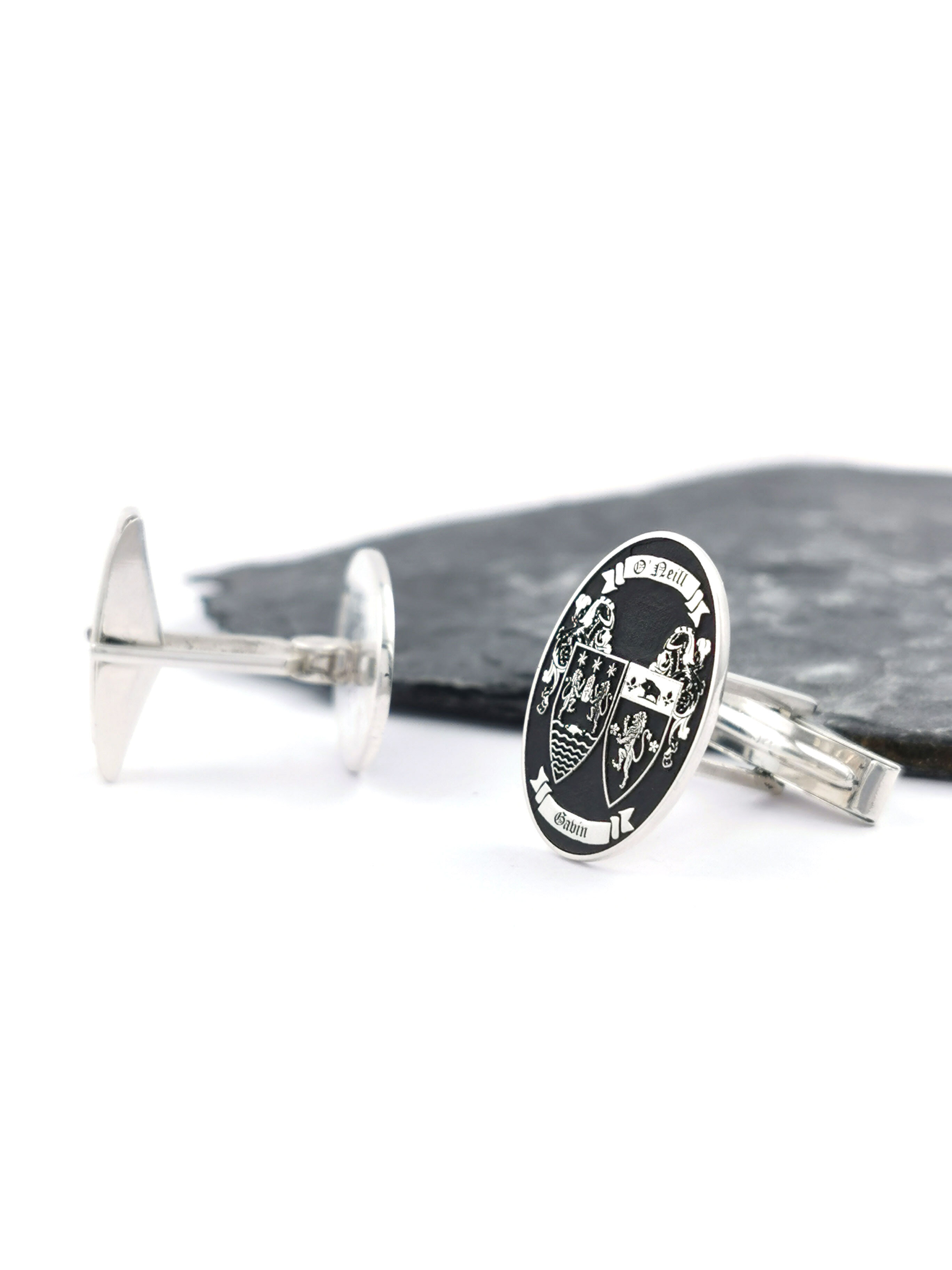 Heirloom Weight Sterling Silver Family Crest Cufflinks For Men With a Oxidized Finish