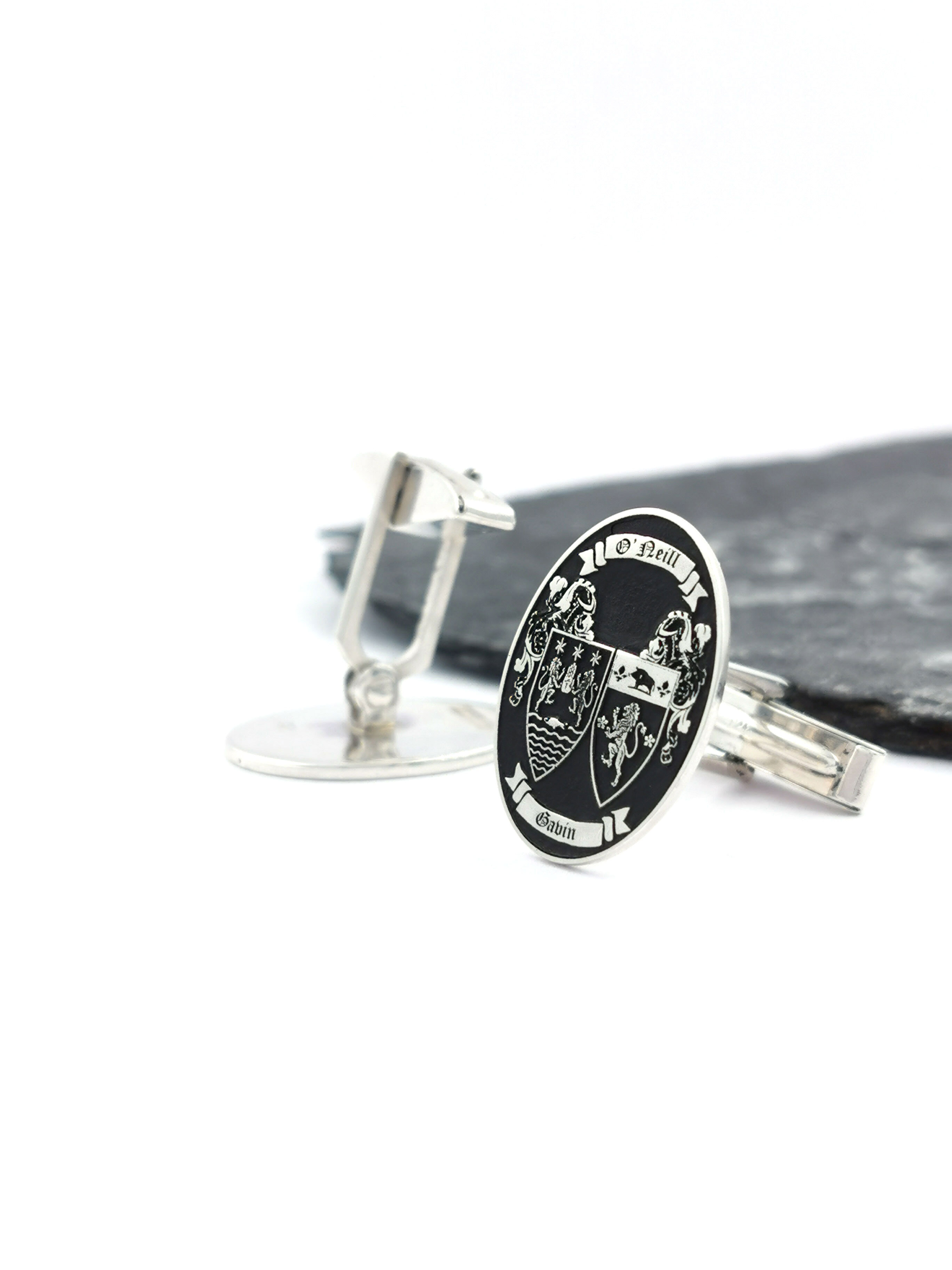 Heirloom Weight Sterling Silver Family Crest Cufflinks With a Oxidized Finish For Men