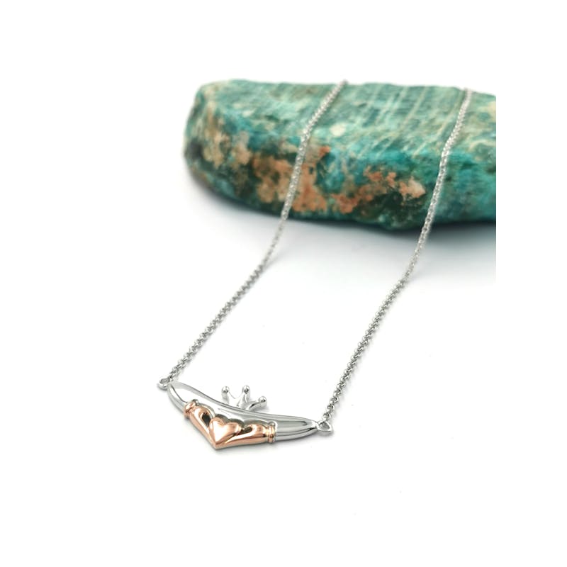 Womens Sterling Silver & Rose Gold Claddagh Necklace