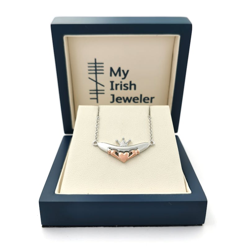 Womens Sterling Silver & Rose Gold Claddagh Necklace