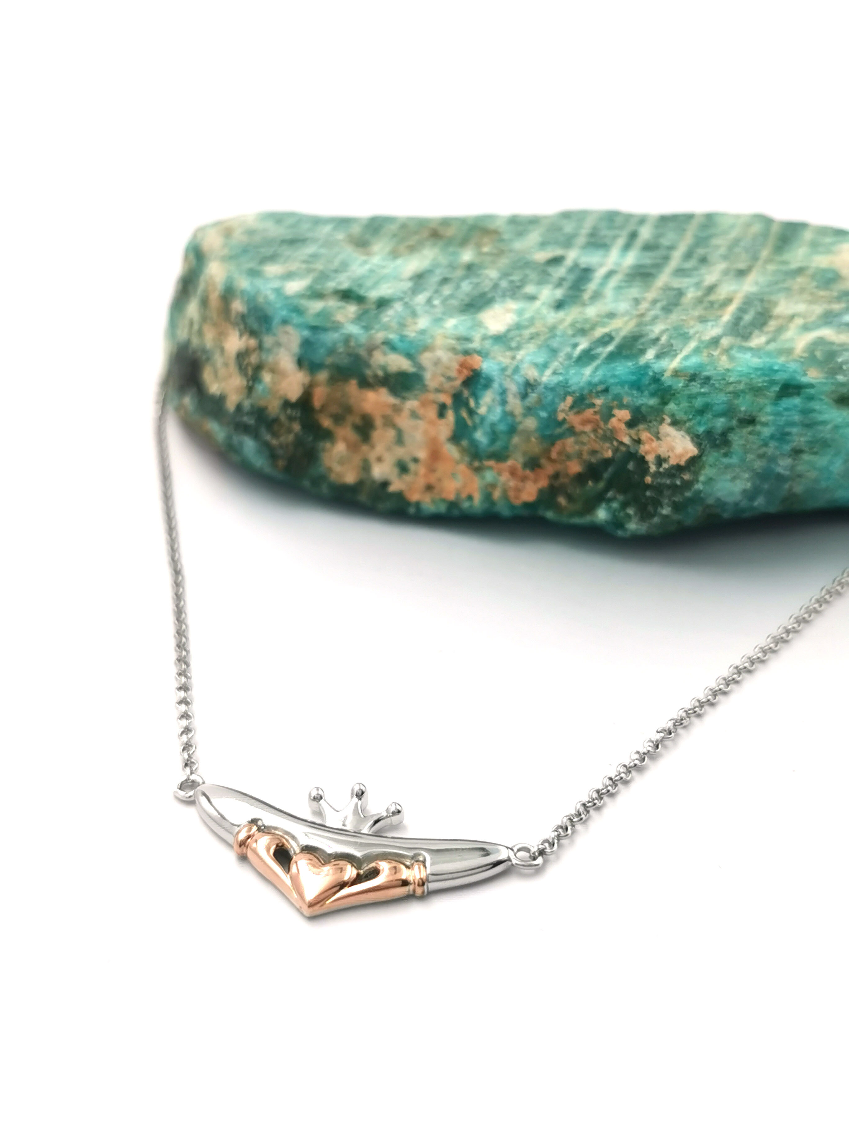Authentic Sterling Silver & Rose Gold Claddagh & Irish Gold Necklace For Women