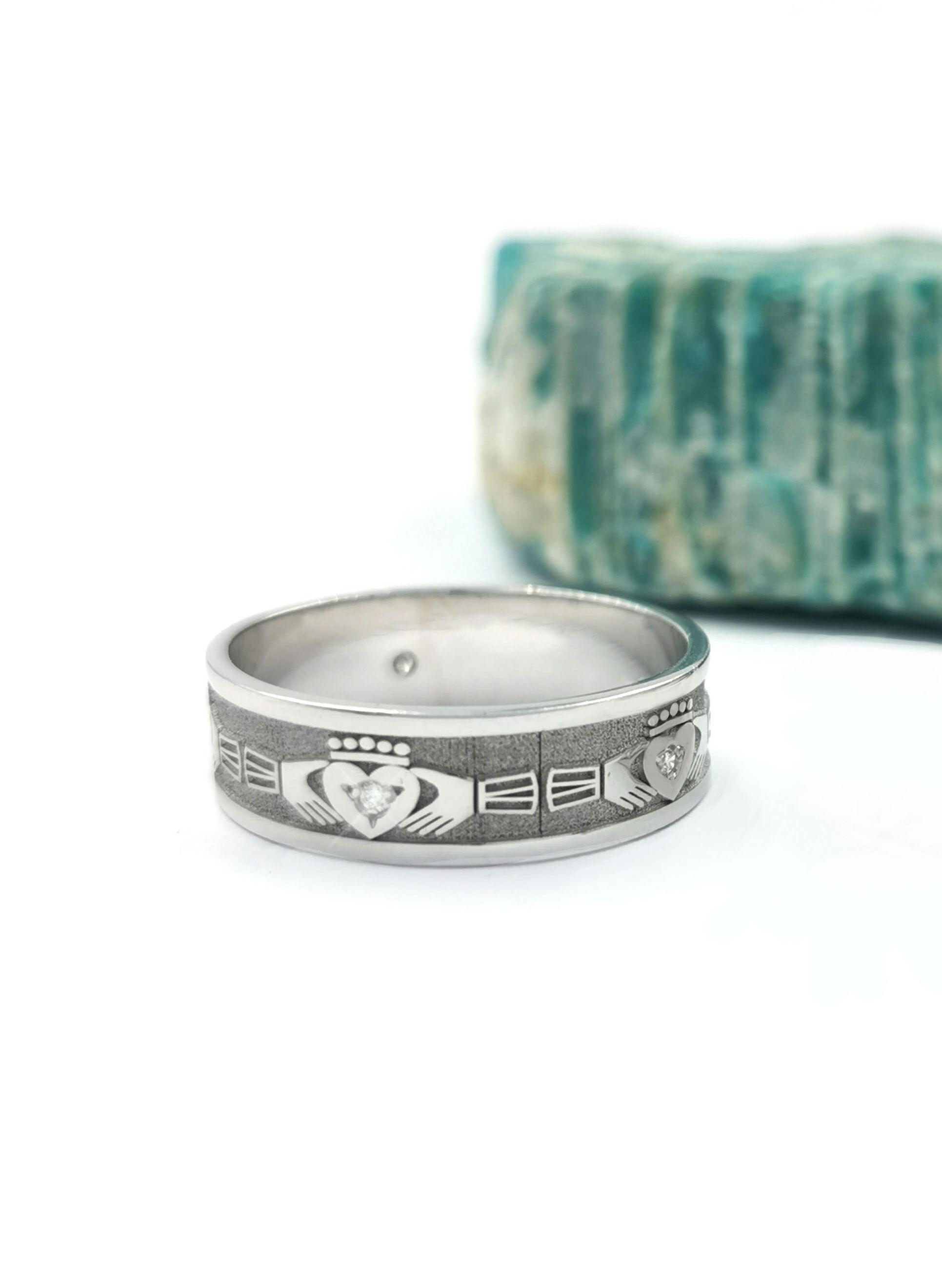 Authentic White Gold Claddagh Wedding Ring For Men