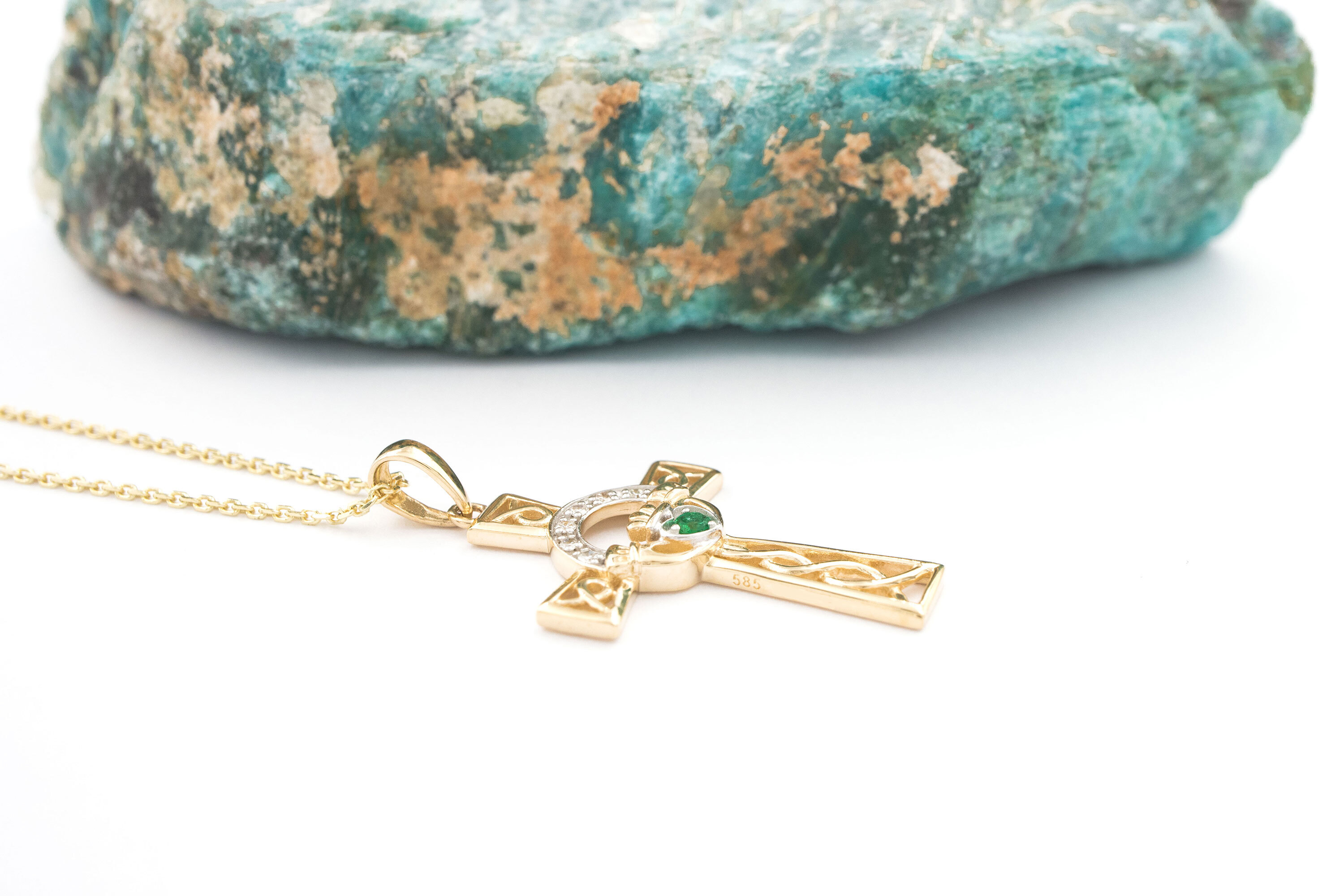 14K Gold Claddagh Cross Pendant set with Diamonds… | My Irish Jeweler