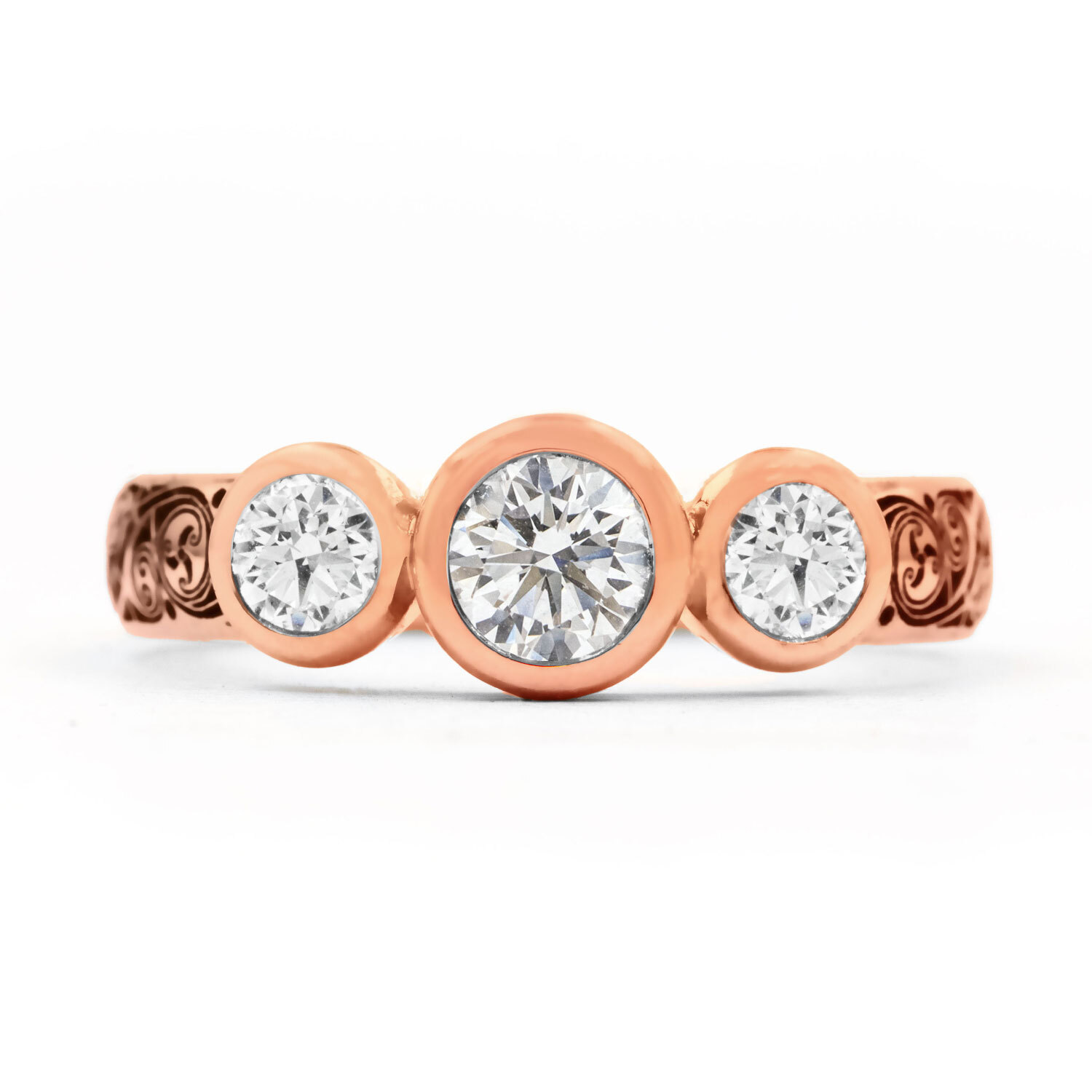 Three-Stone Bezel Set Diamond Triskele Ring