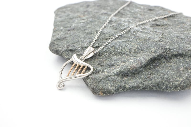 Womens Authentic Sterling Silver & 10K Rose Gold Irish Harp Gift Set