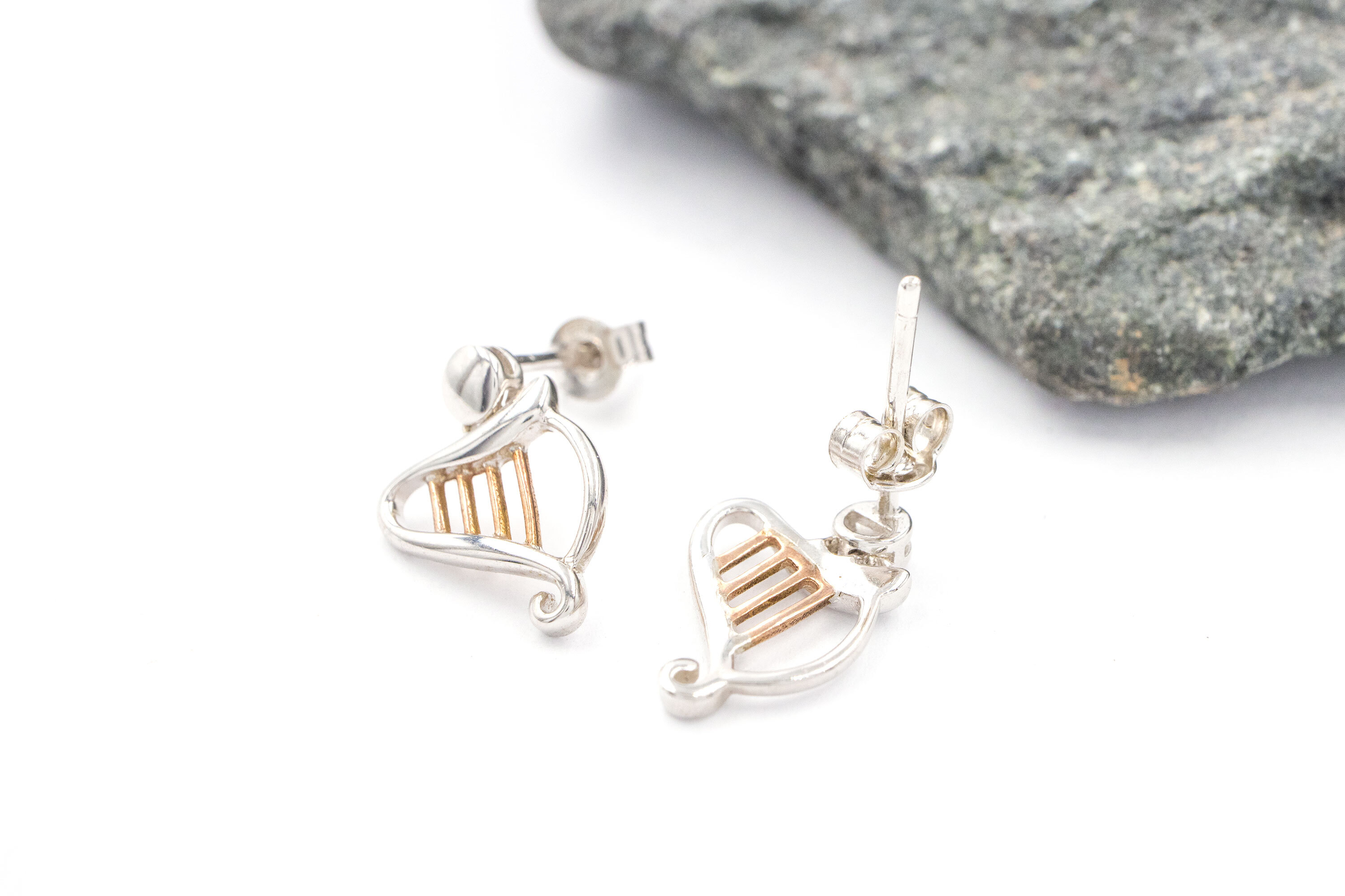 Real Sterling Silver & 10K Rose Gold Irish Harp & Irish Gold Gift Set For Women