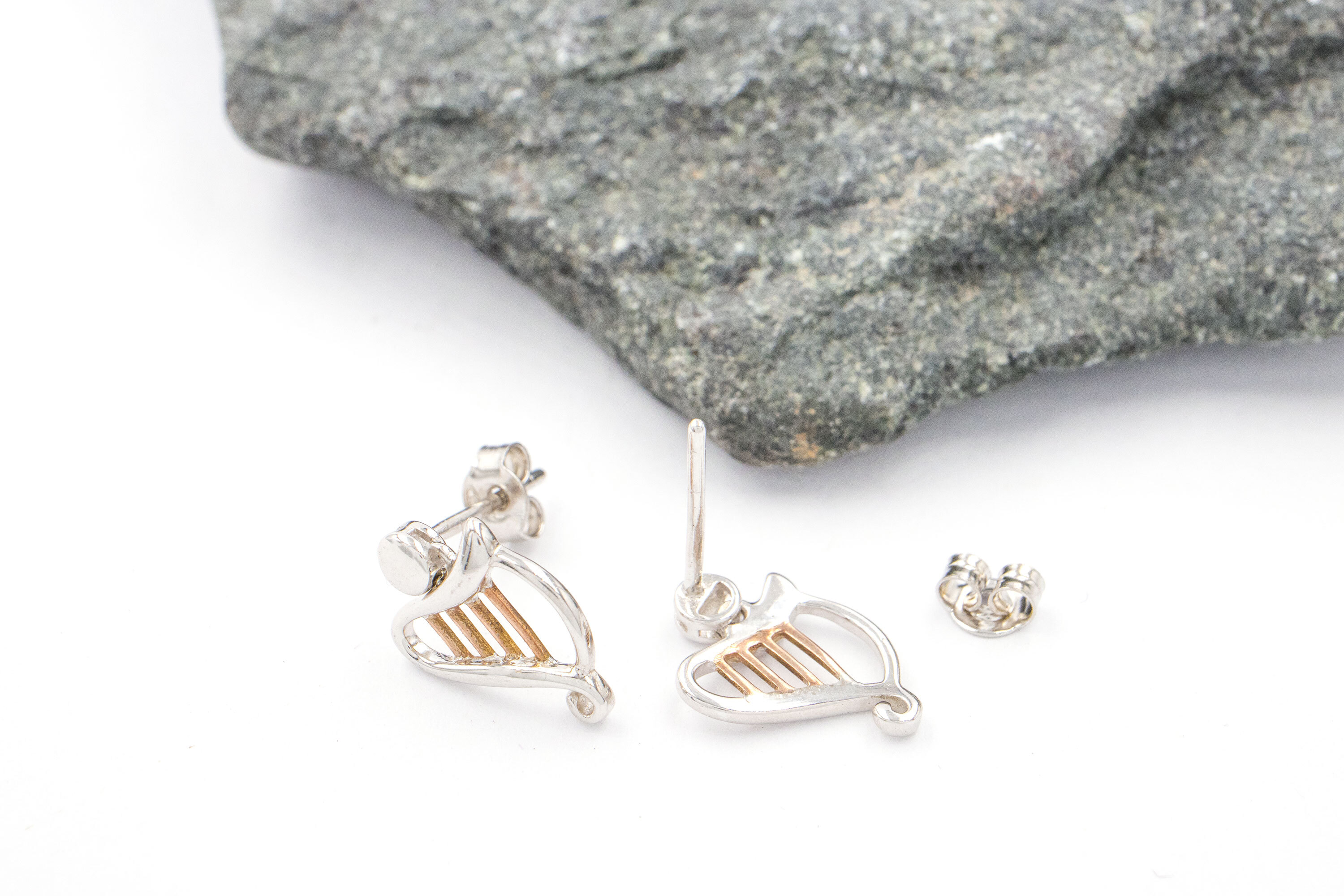 Striking Sterling Silver & 10K Rose Gold Irish Harp Gift Set For Women