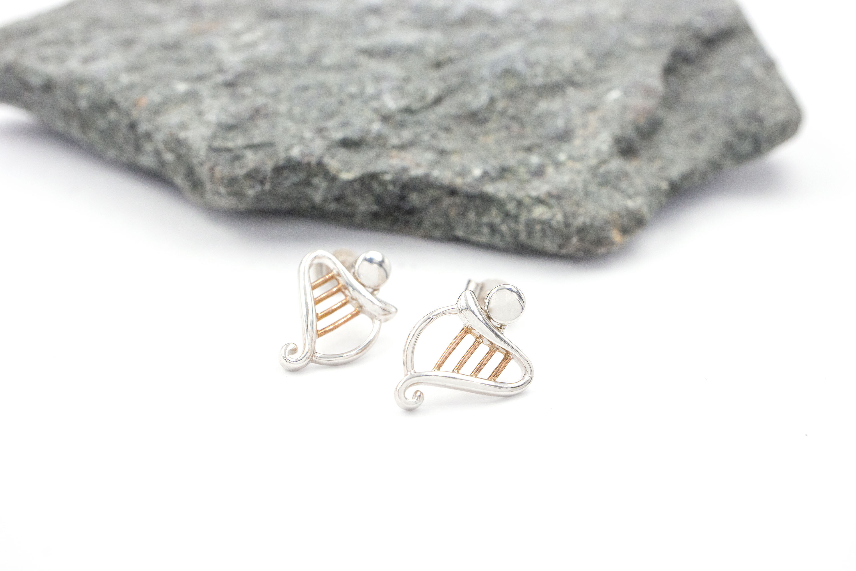 Womens Irish Harp & Irish Gold Gift Set in Real Sterling Silver & 10K Rose Gold