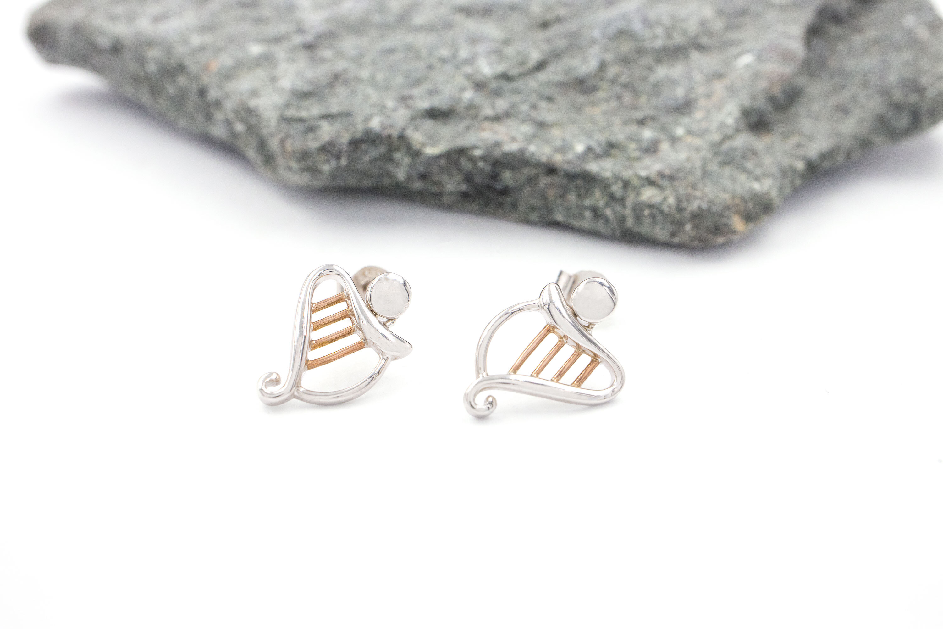 Traditional Sterling Silver & 10K Rose Gold Irish Harp Gift Set For Women