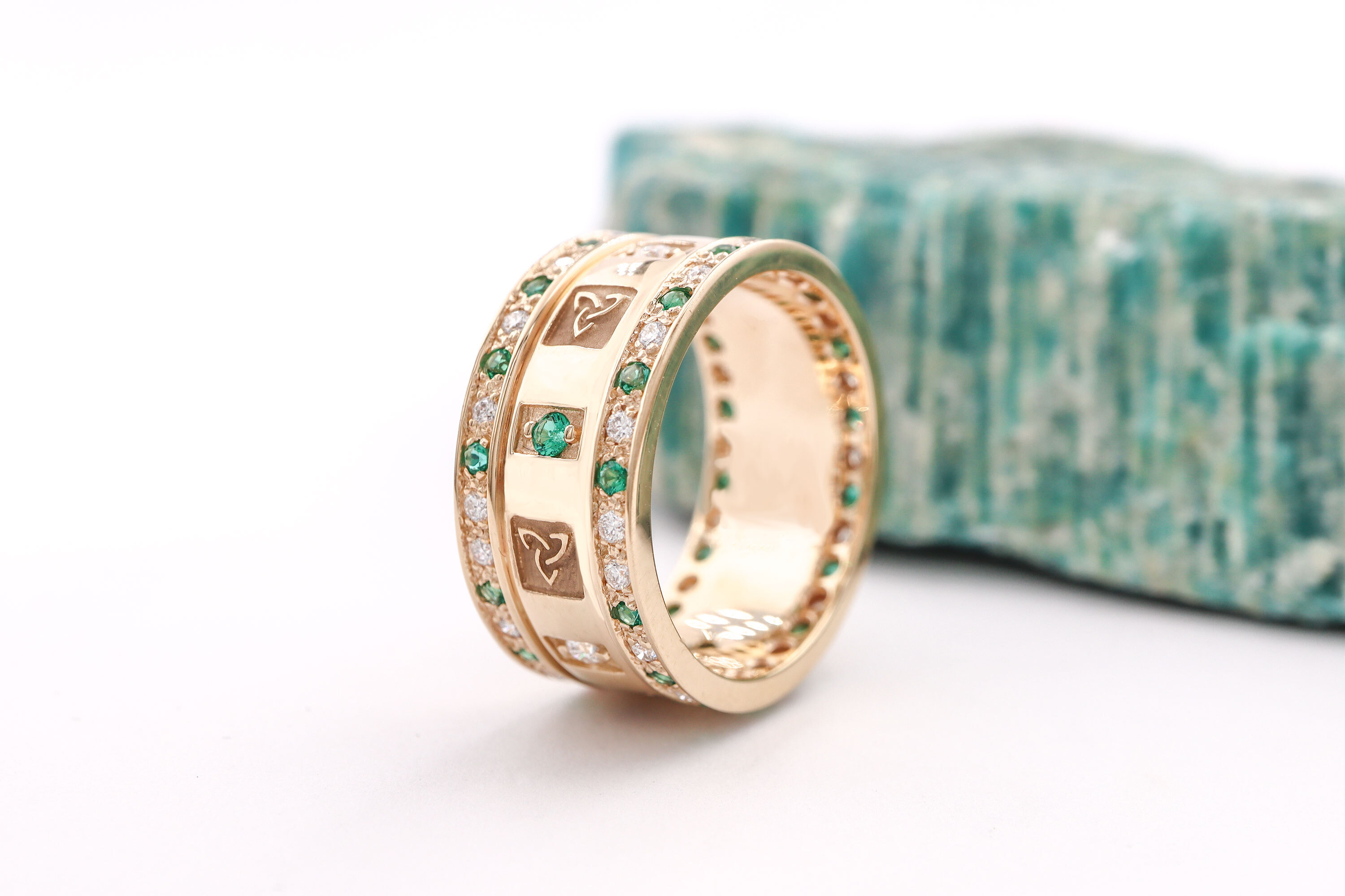 Celtic Knot & Trinity Knot Wedding Ring in Real 14K Yellow Gold