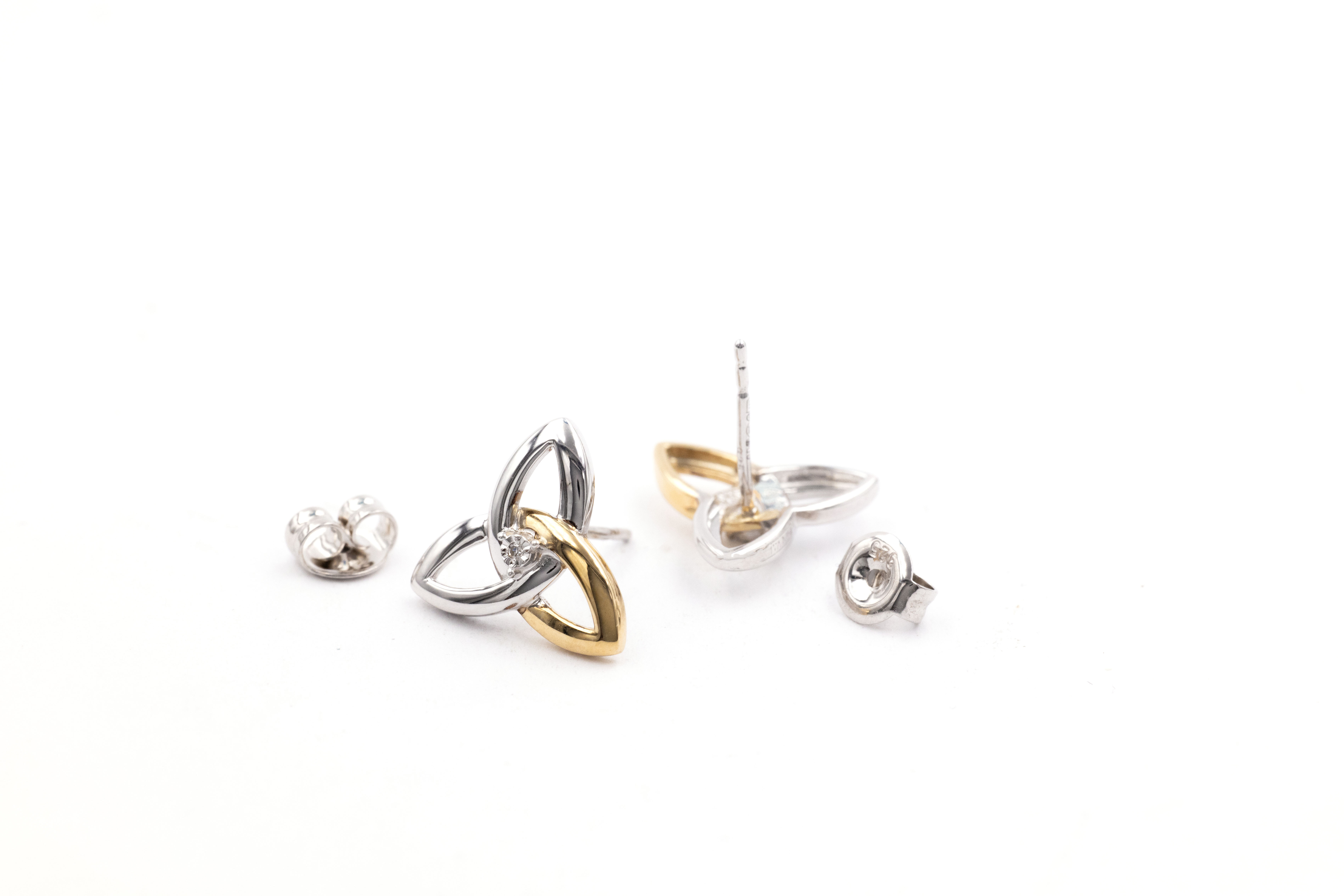 Womens Trinity Knot Earrings in Sterling Silver & 10K Yellow Gold