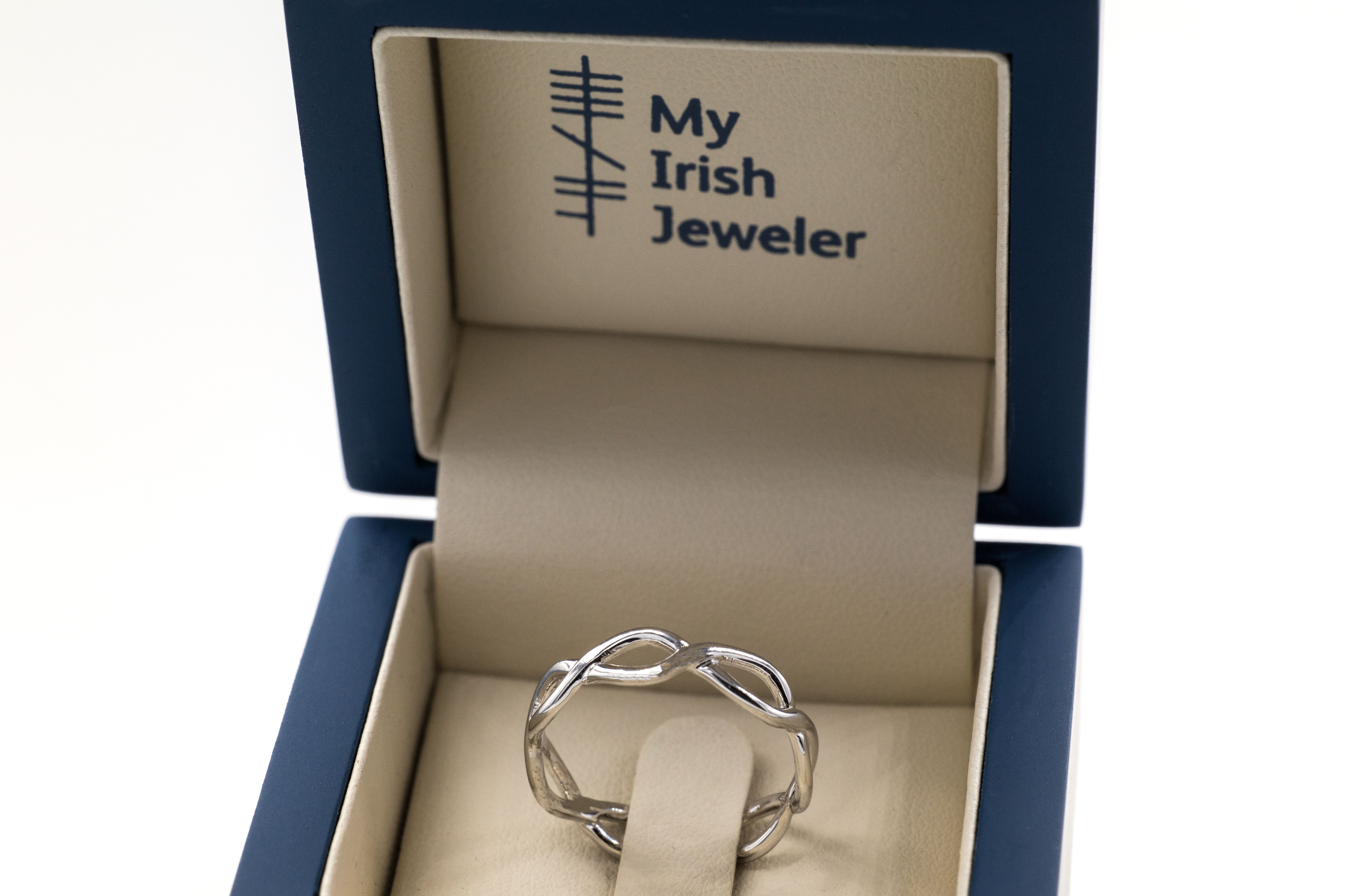 Real White Gold Celtic Knot 4.8mm Ring For Women. In Luxury Packaging.