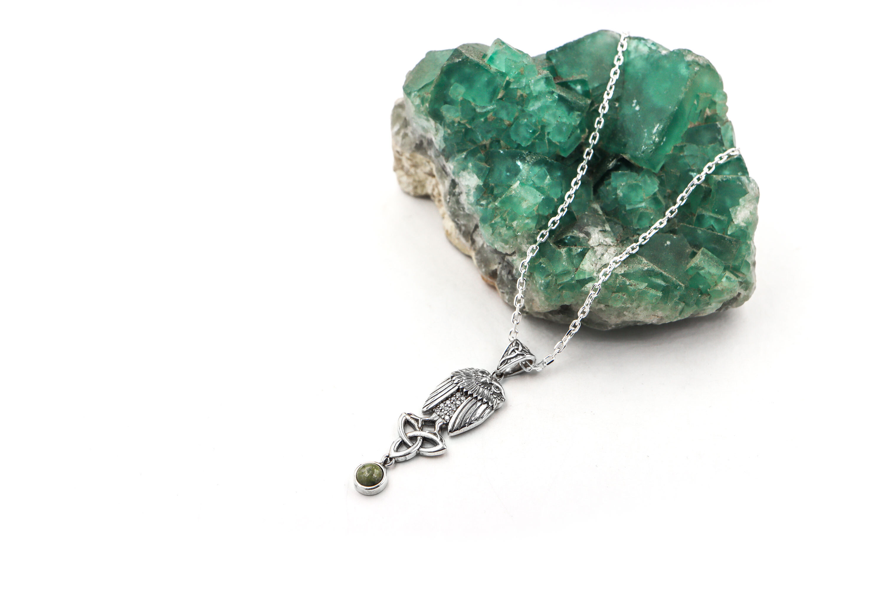 Irish Sterling Silver Trinity Knot & Connemara Marble Necklace For Women