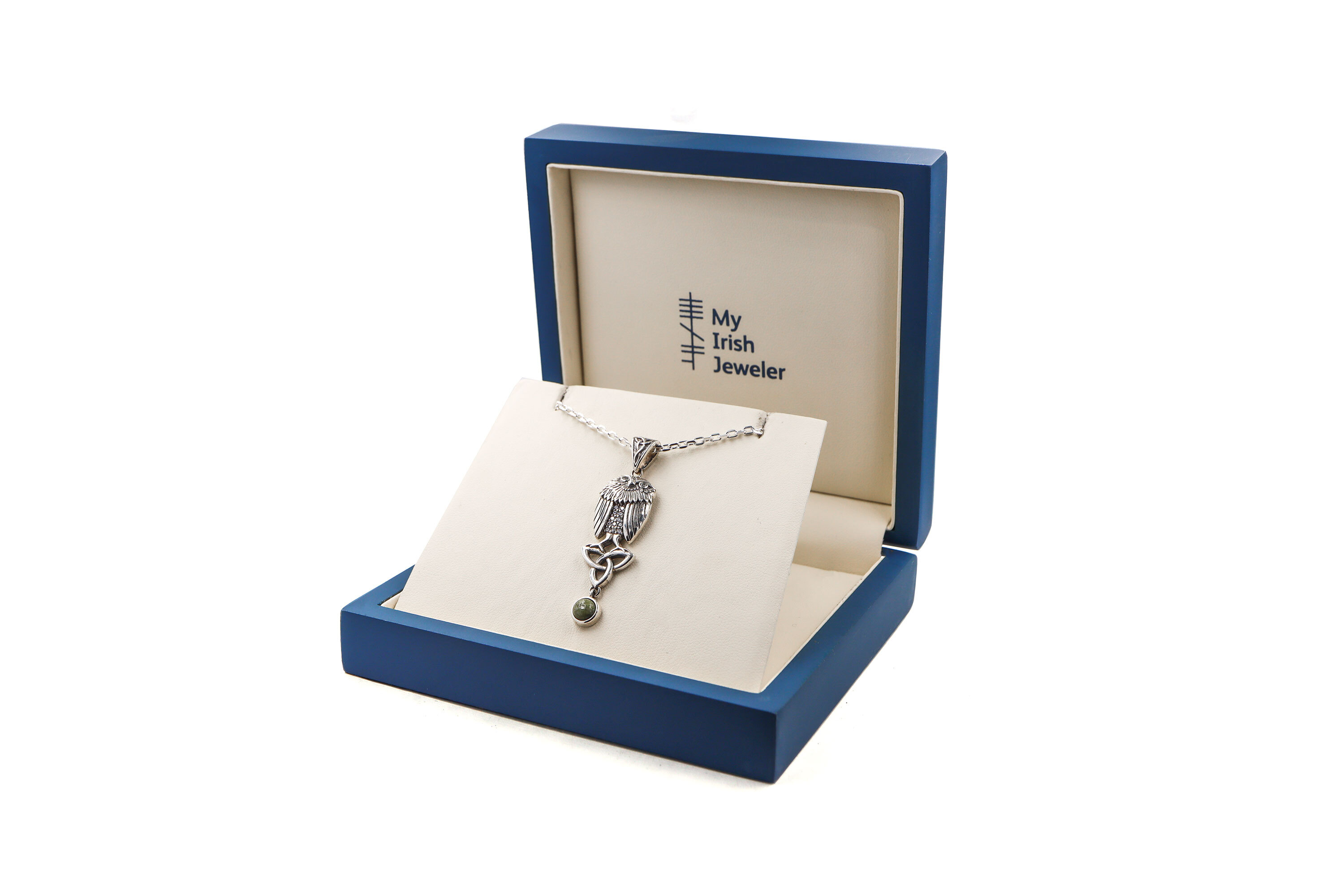 Womens Trinity Knot & Connemara Marble Necklace in Real Sterling Silver