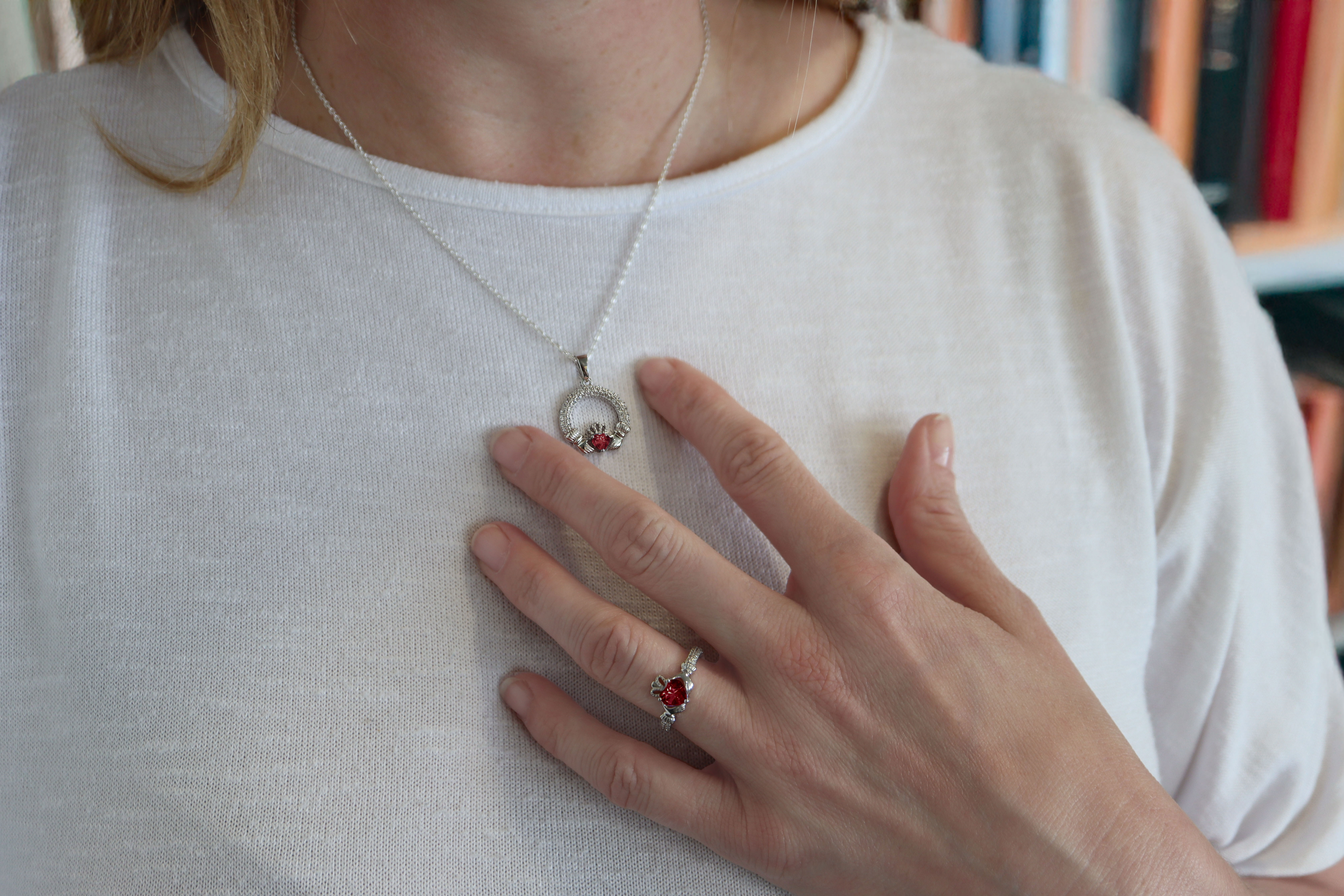 Womens Genuine Polished Sterling Silver January Birthstone Gift Set - Model Photo
