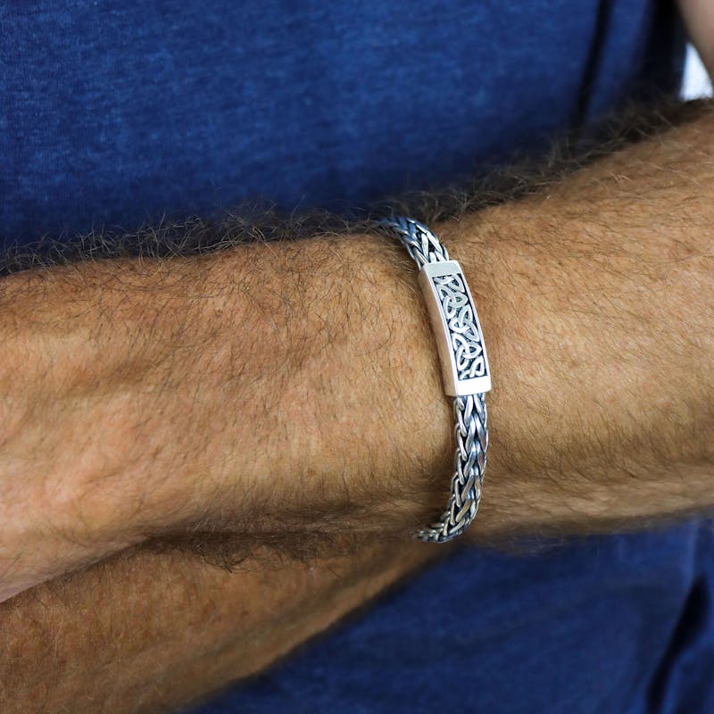 Mens Trinity Knot Bracelet in Real Sterling Silver - Model Photo
