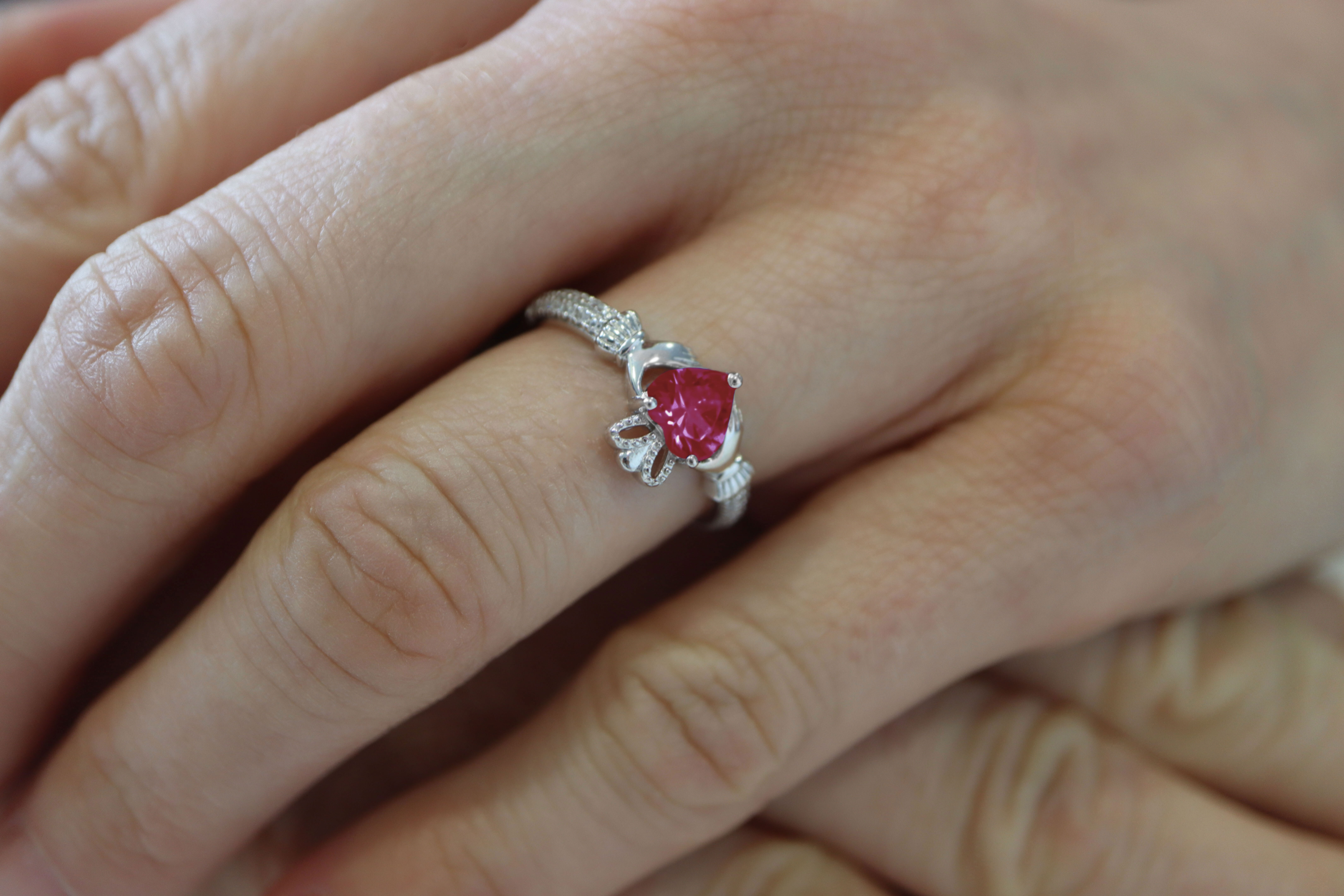 Womens July Birthstone 2.0mm Ring in Real Sterling Silver - Model Photo