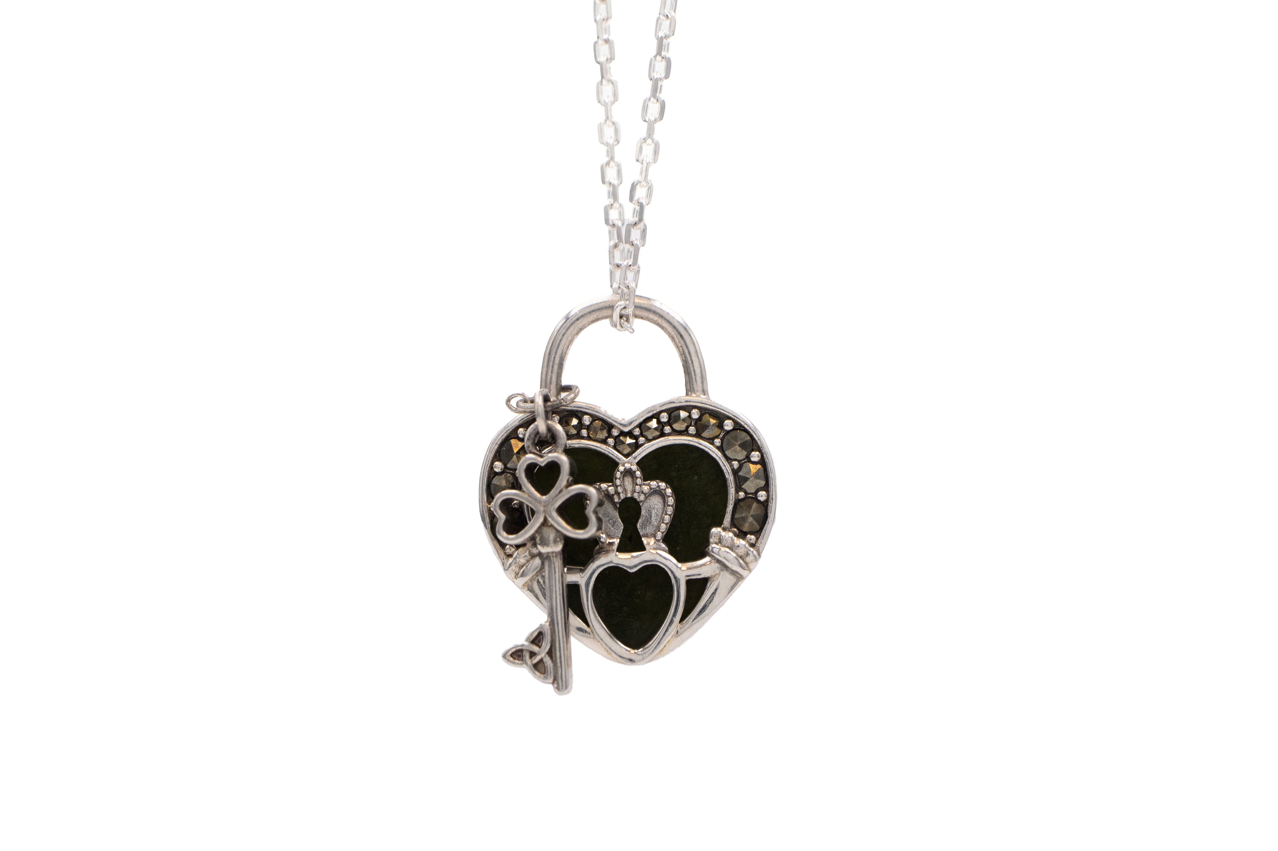Attractive Sterling Silver Connemara Marble & Claddagh Necklace With a Polished Finish For Women