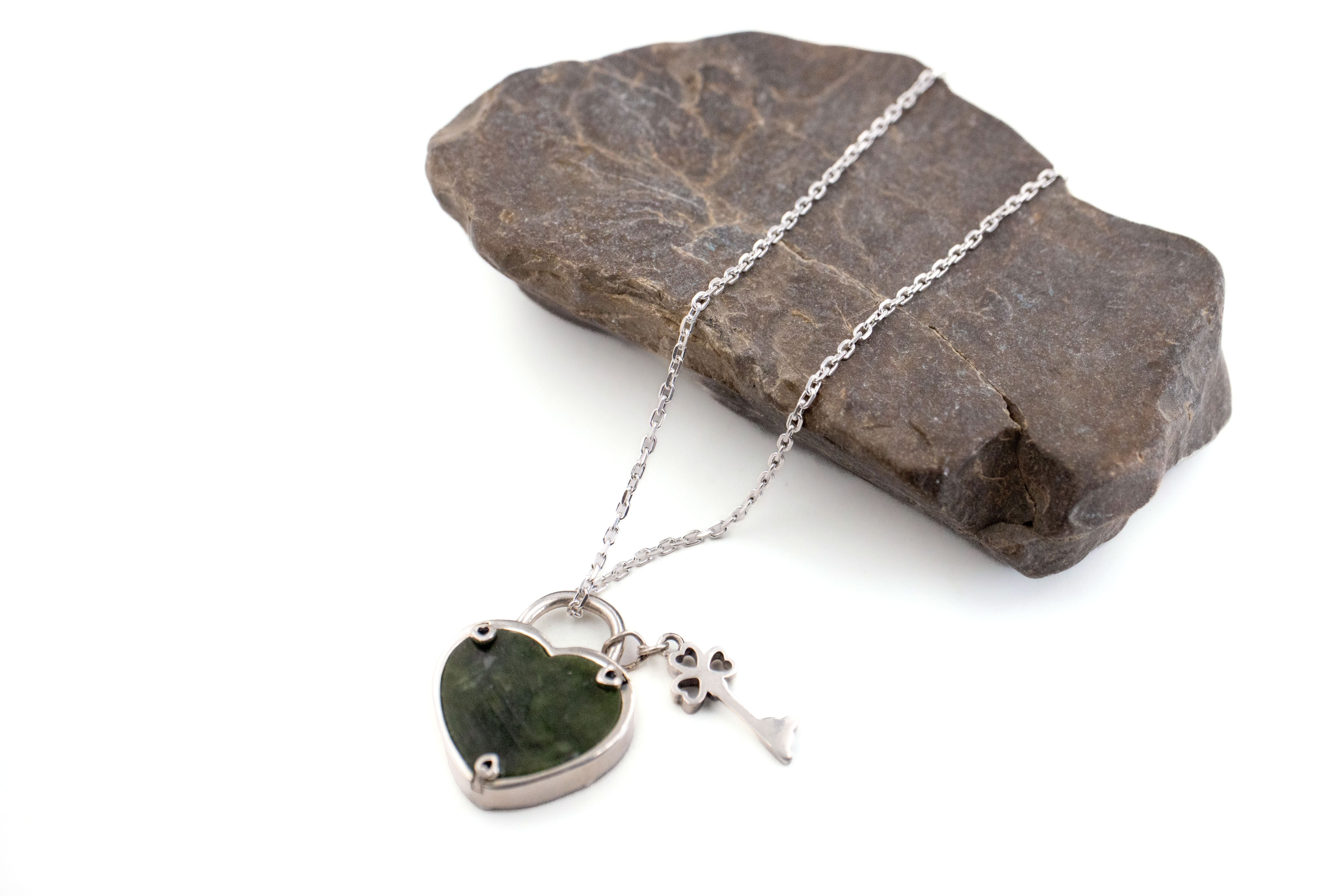 Gorgeous Sterling Silver Connemara Marble & Claddagh Necklace With a Polished Finish For Women. Picture Of The Back.