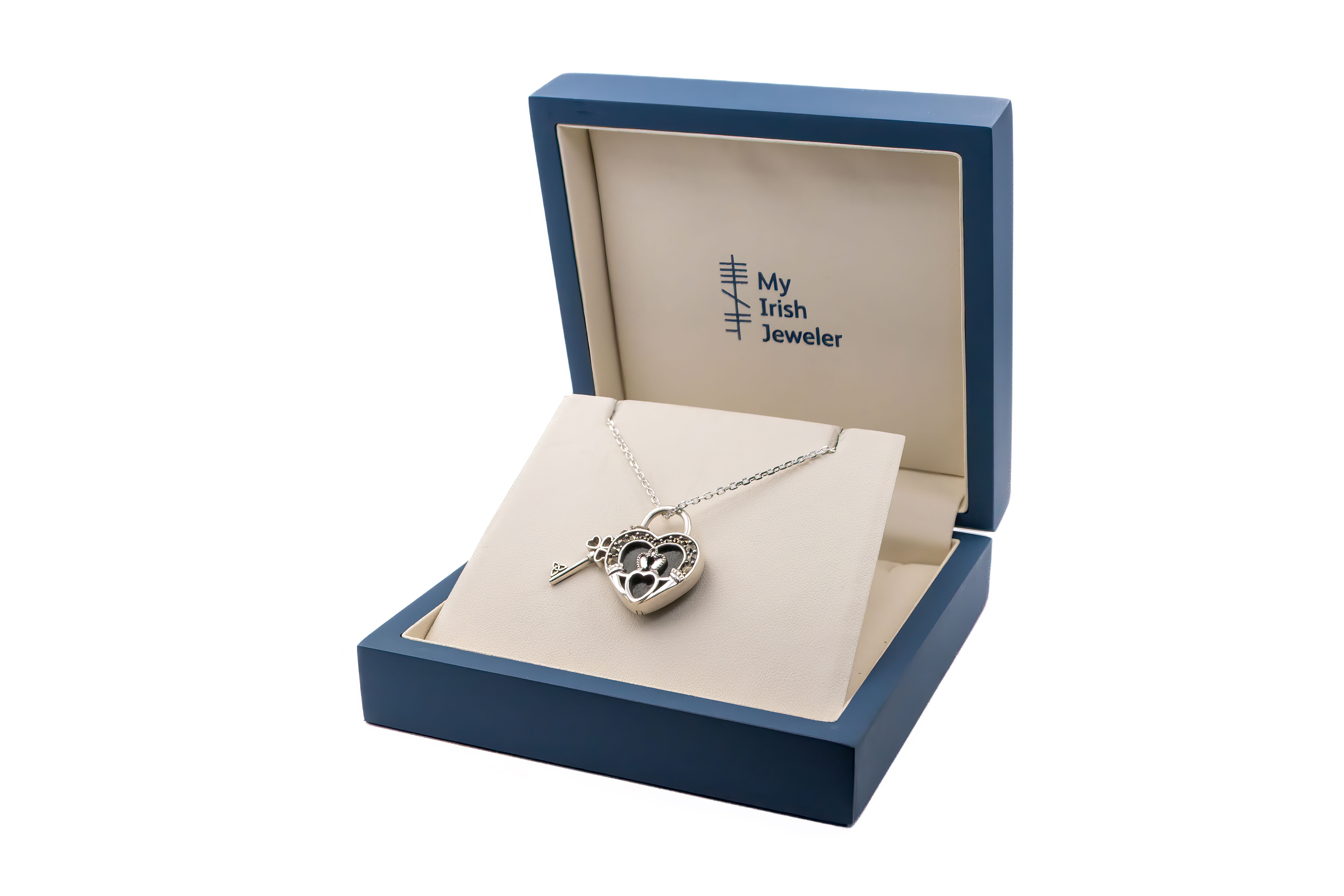 Womens Polished Connemara Marble & Claddagh Necklace in Real Sterling Silver. In Luxury Packaging.