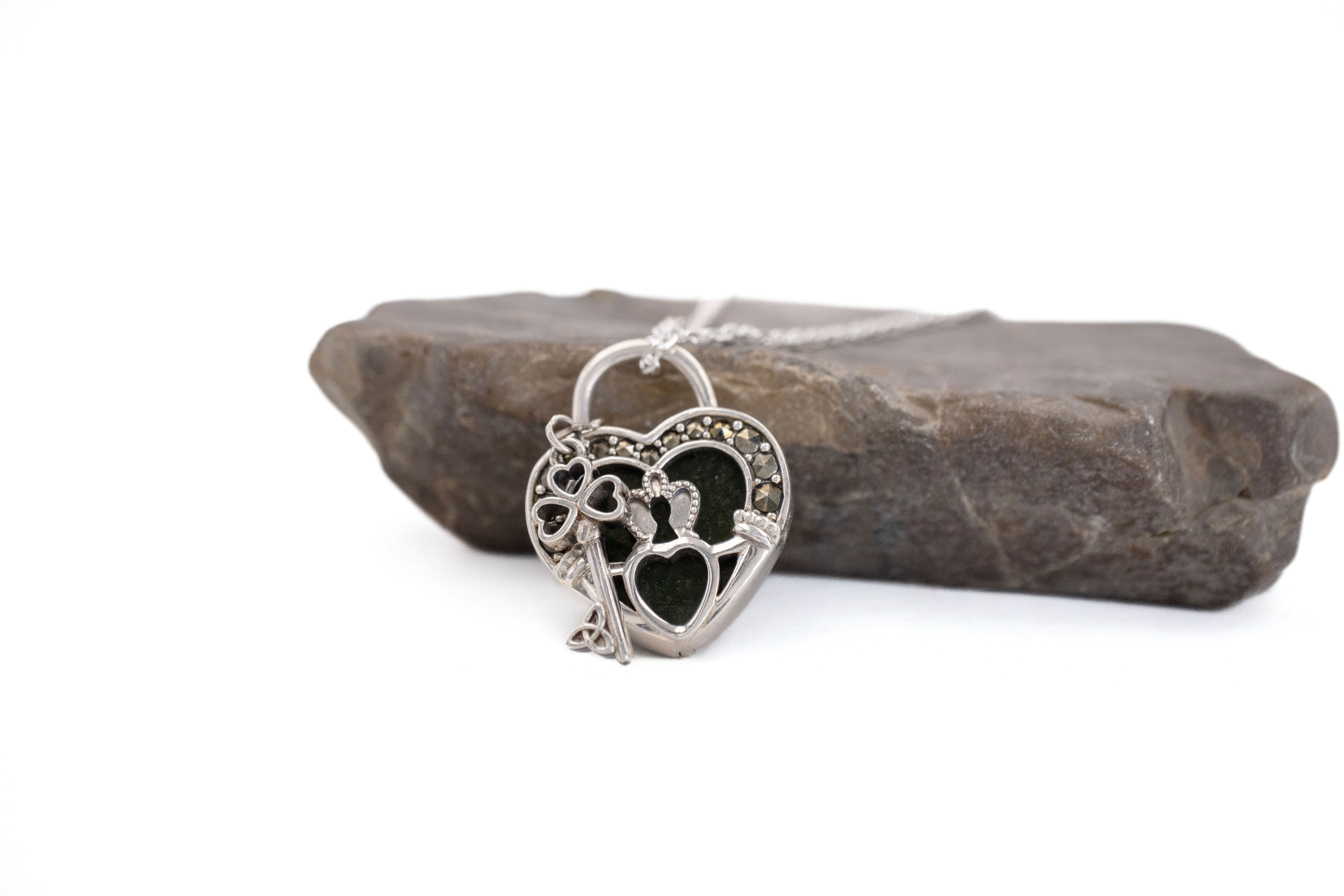 Womens Polished Connemara Marble Necklace in Real Sterling Silver