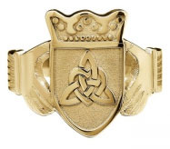 Real 14K Yellow Gold Family Crest & Claddagh 7.8mm Ring For Women