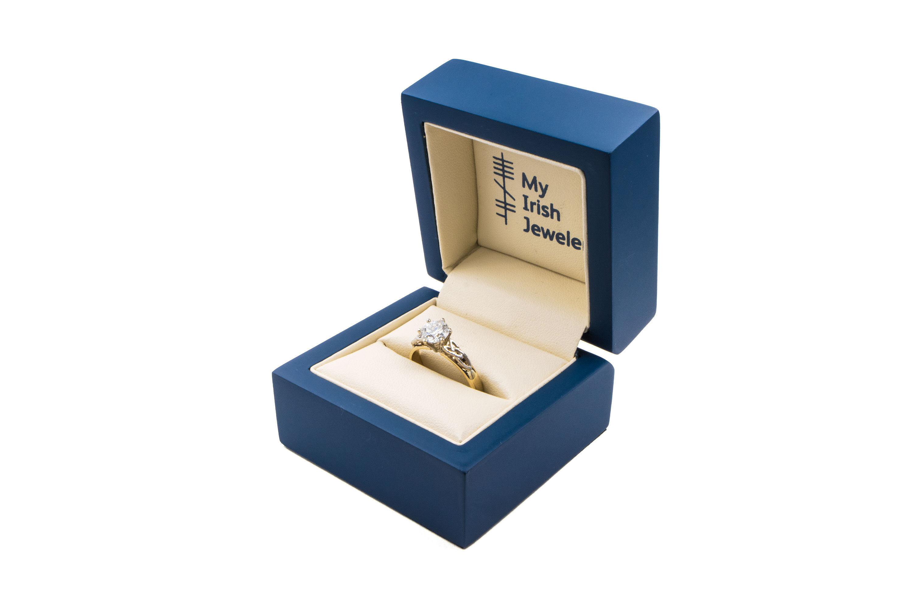 Authentic 14K Yellow Gold & White Gold Trinity Knot 1.00ct Lab Grown Diamond Ring For Women With a Polished Finish