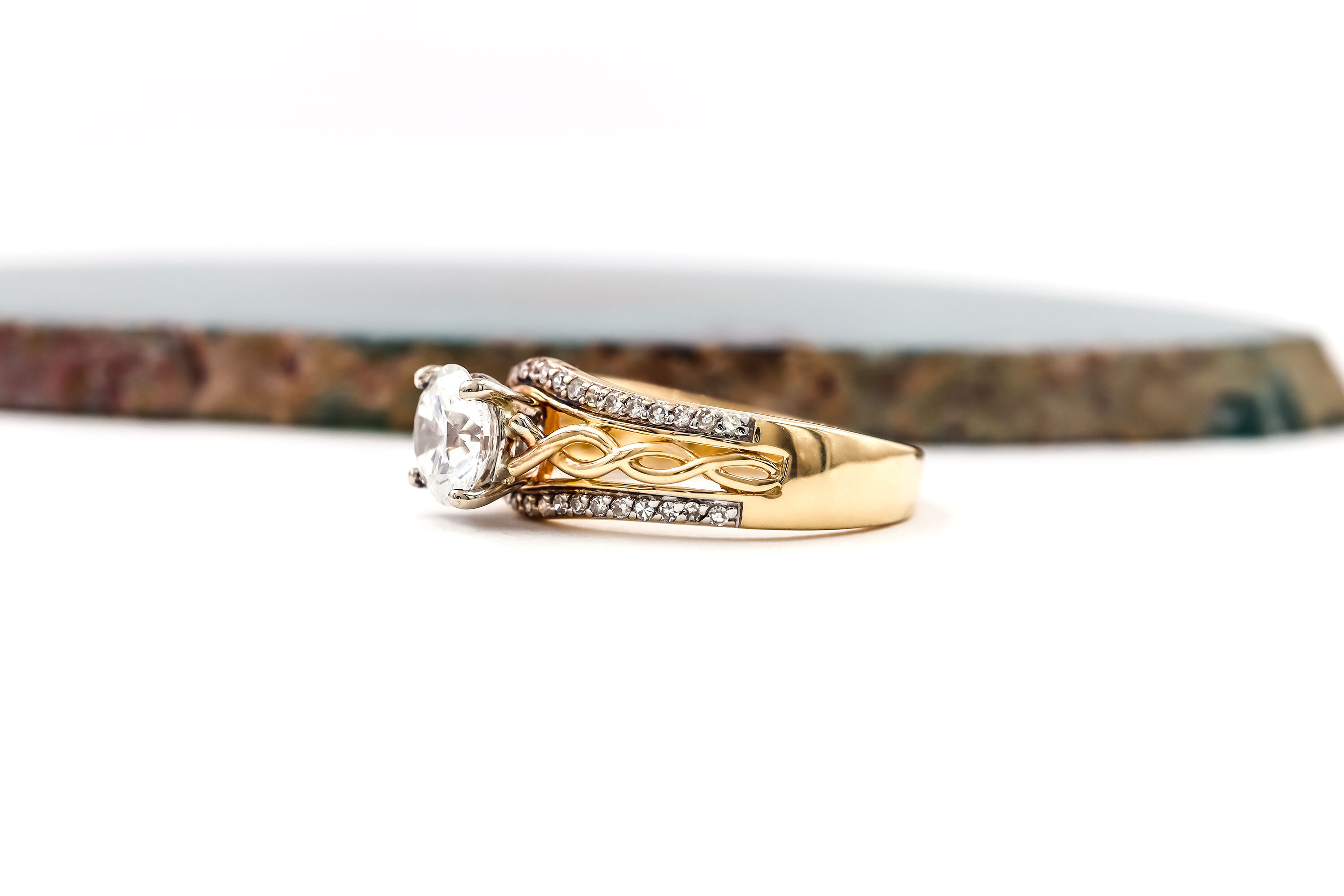Attractive 14K Yellow Gold Celtic Knot Engagement Ring With a Polished Finish For Women