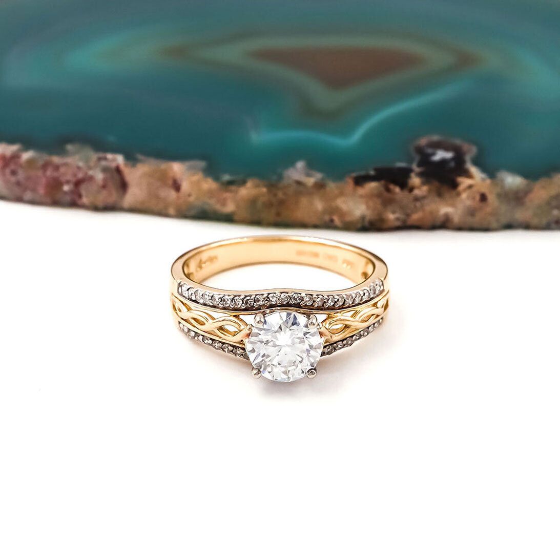 Womens Authentic Polished 14K Yellow Gold Celtic Knot Engagement Ring