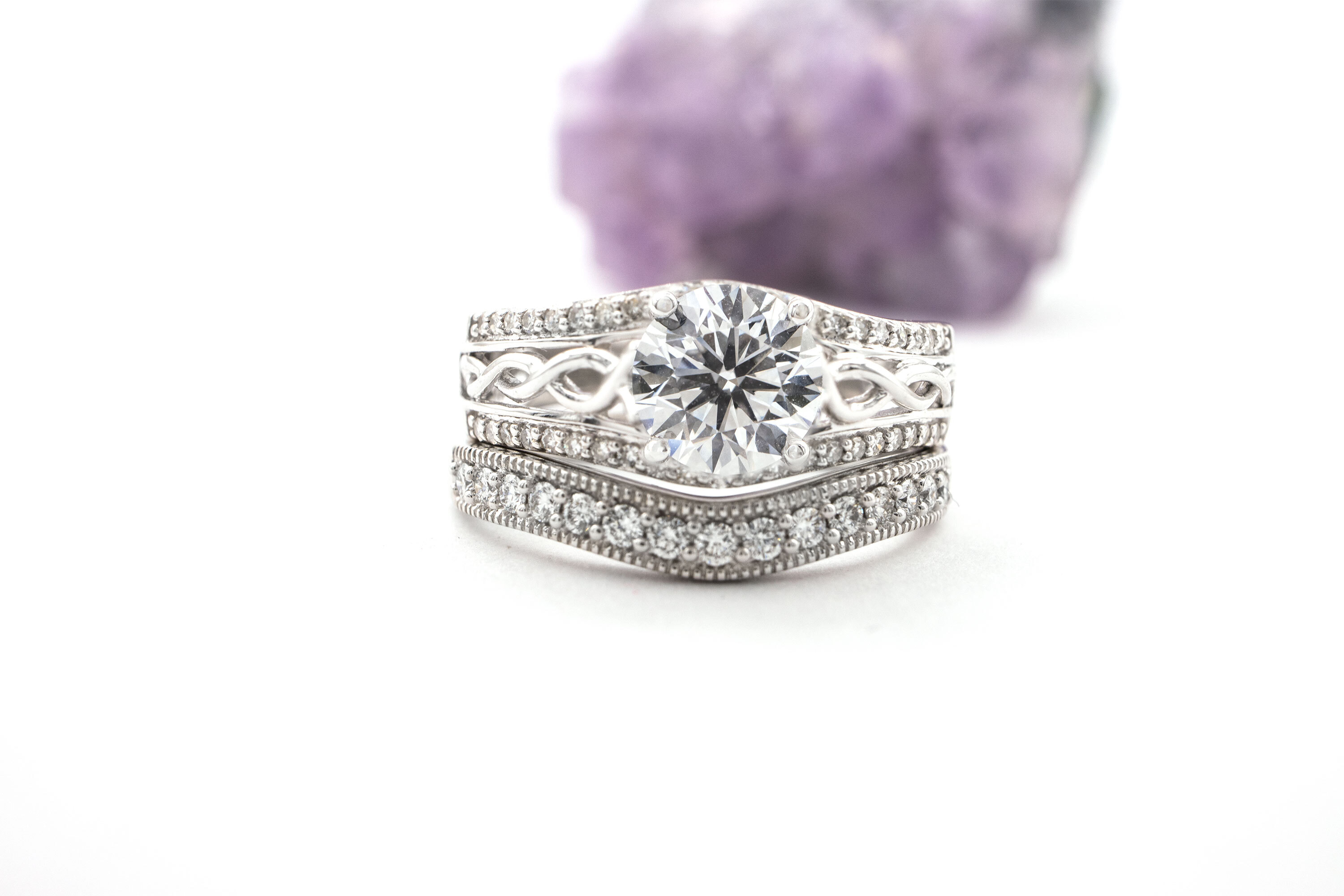 Celtic Knot - Lab grown diamond ring and matching natural diamond band