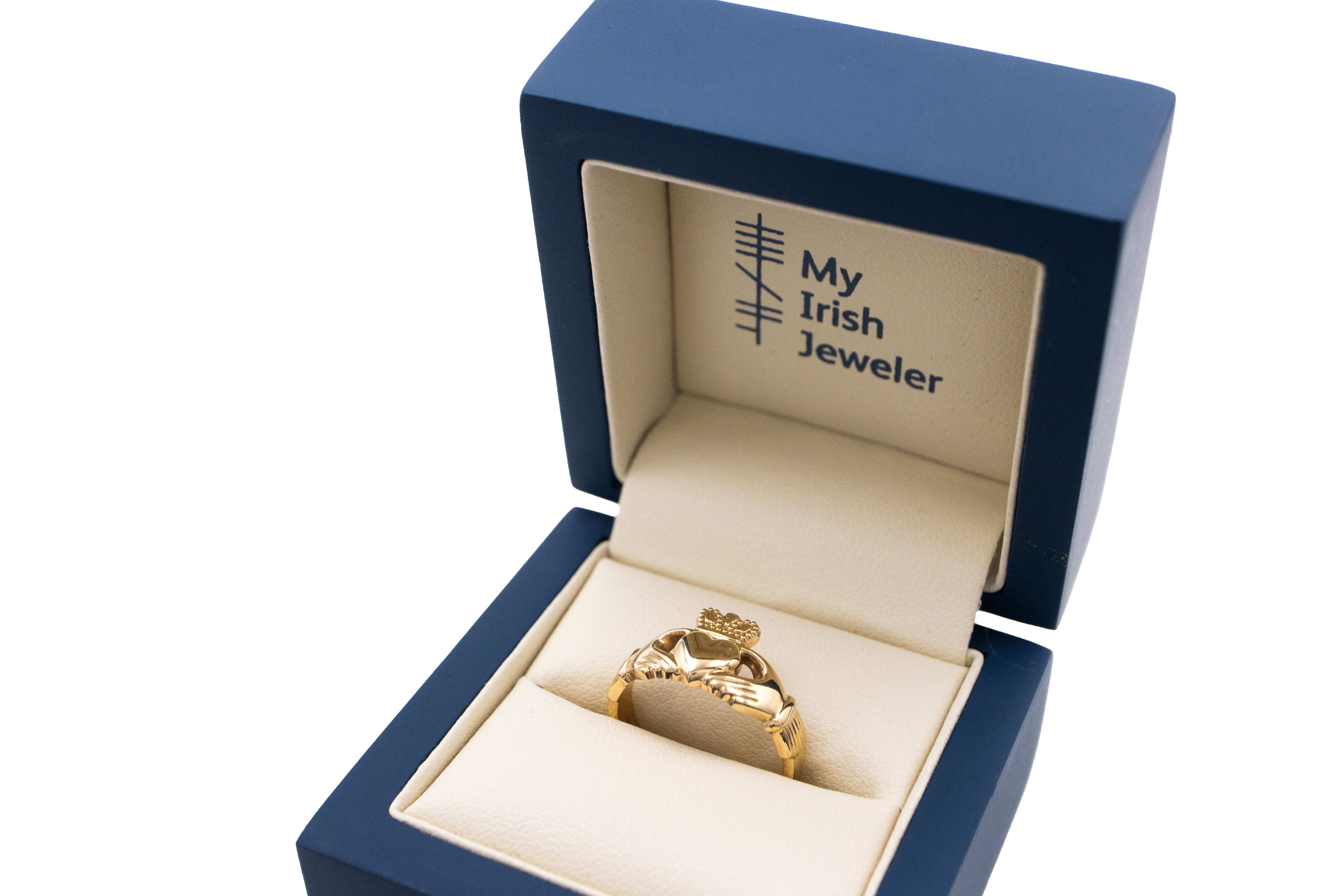 Genuine Yellow Gold Claddagh 2.0mm Ring For Women. In Luxury Packaging.