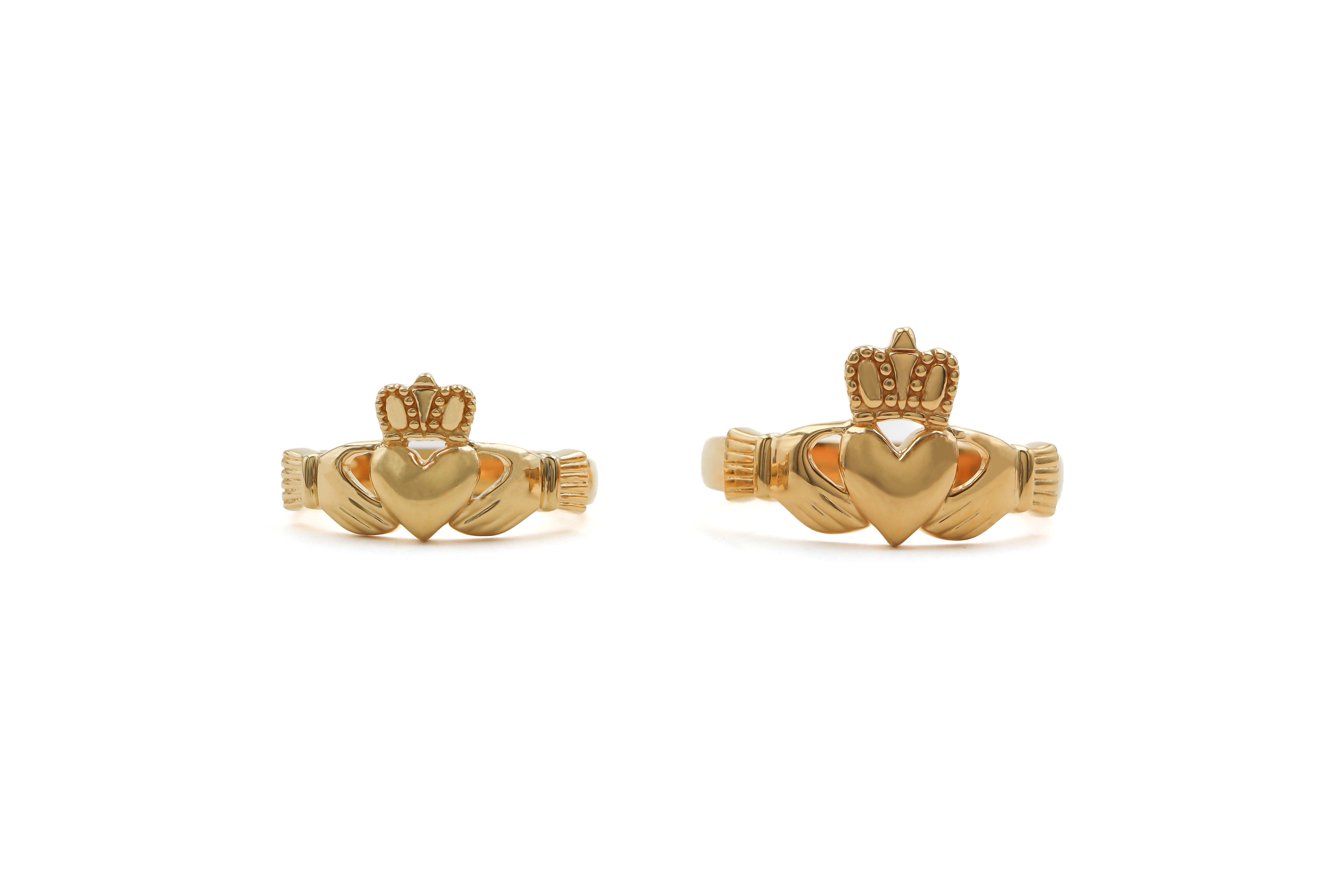 Ladies Gold Vermeil Claddagh Ring Sku 25198 and 25199 white background