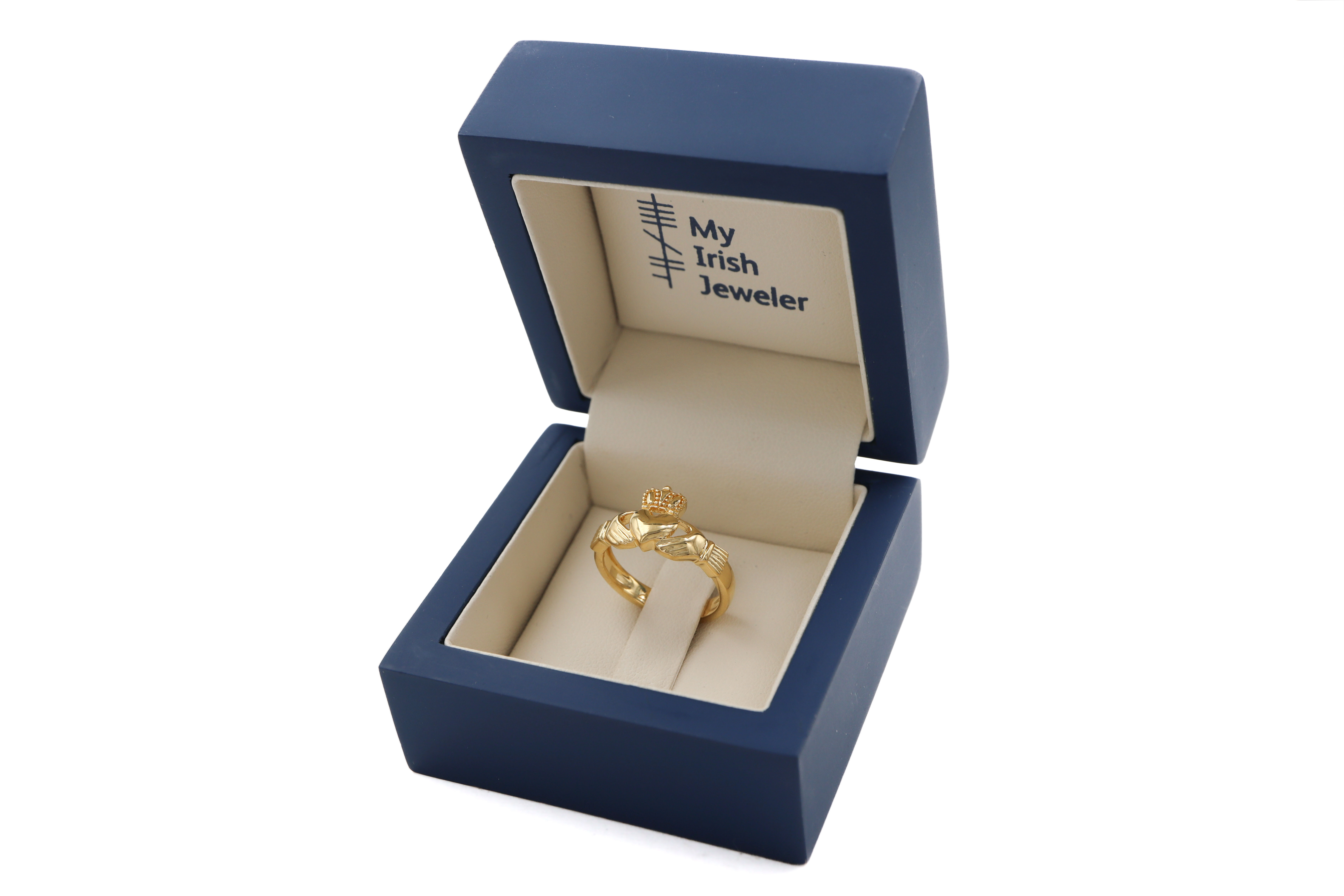 Ladies Gold Vermeil Claddagh Ring Sku 25198 box