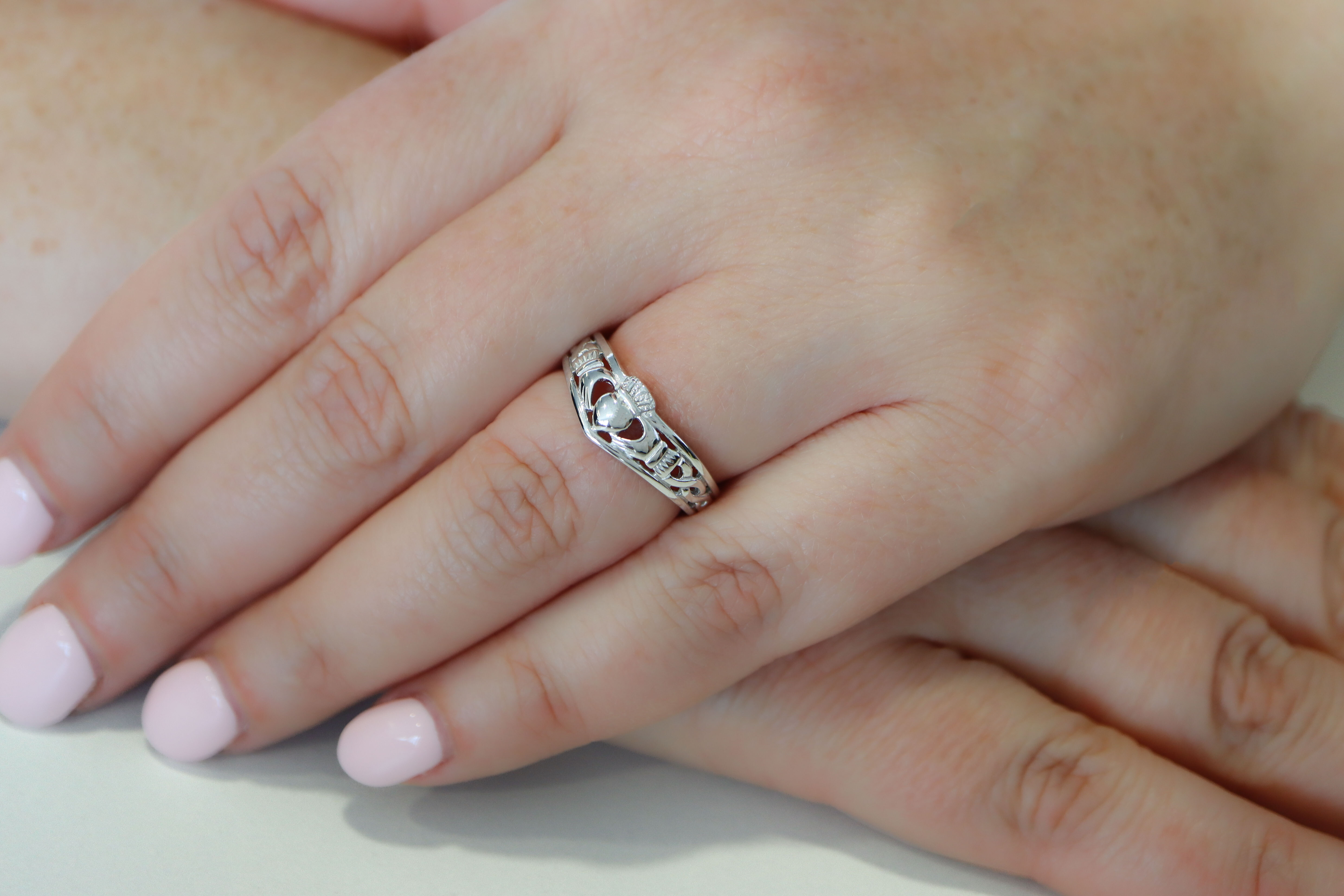 Ladies silver claddagh wishbone ring sku 1250 model